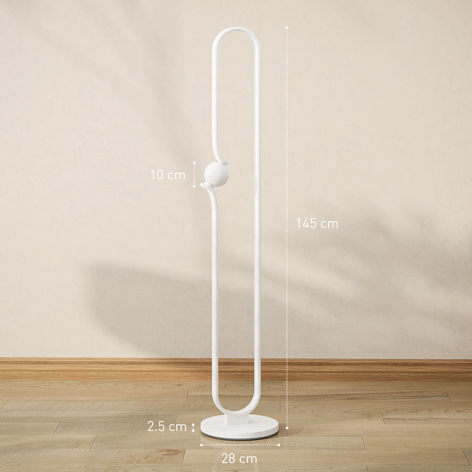 HOMCOM Dimmable LED Floor Lamp With Glass Night Light, Foot Switch, White - Image 5