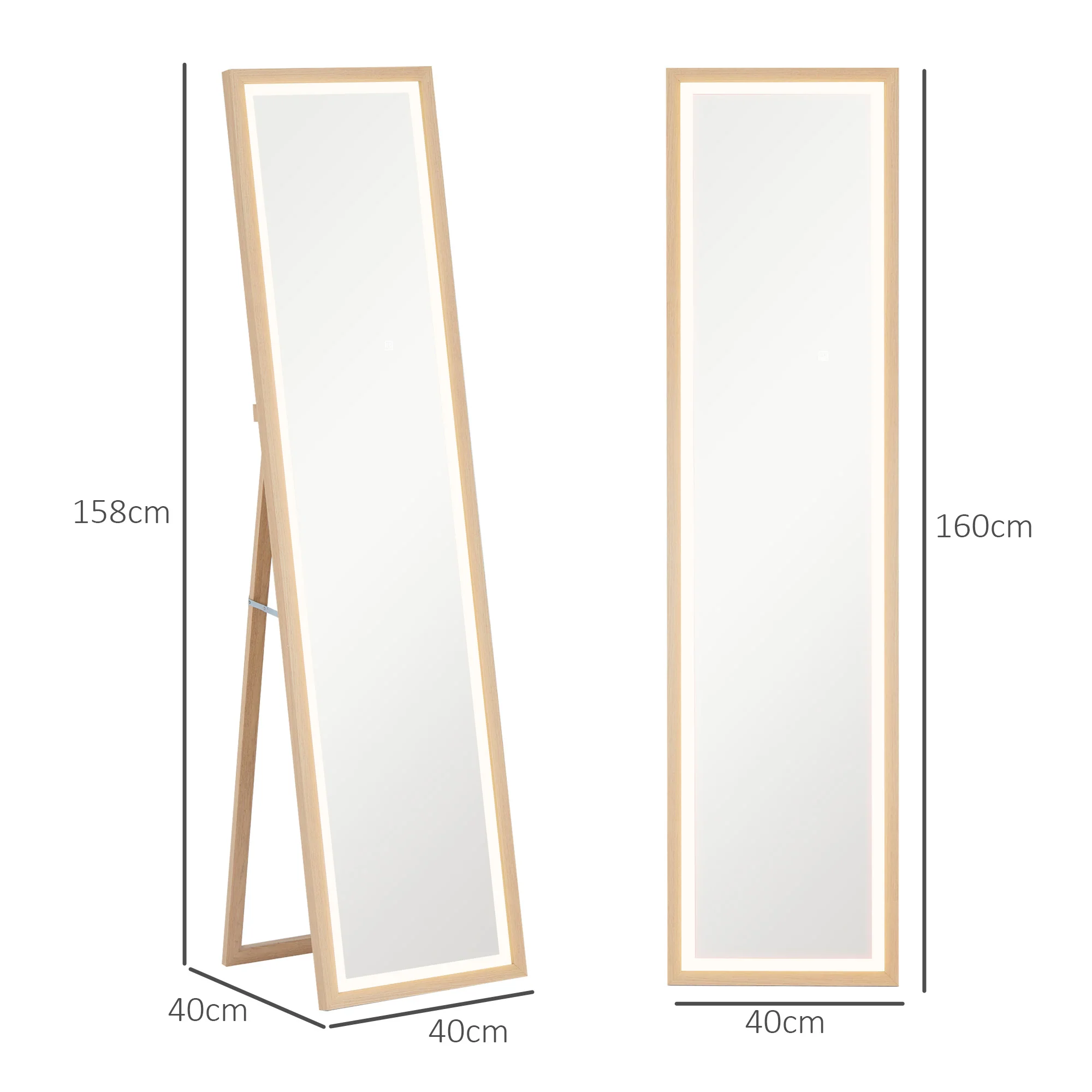 HOMCOM Dimming Full Length Mirror w/ Lights Standing Leaning Wall Mount - Image 5