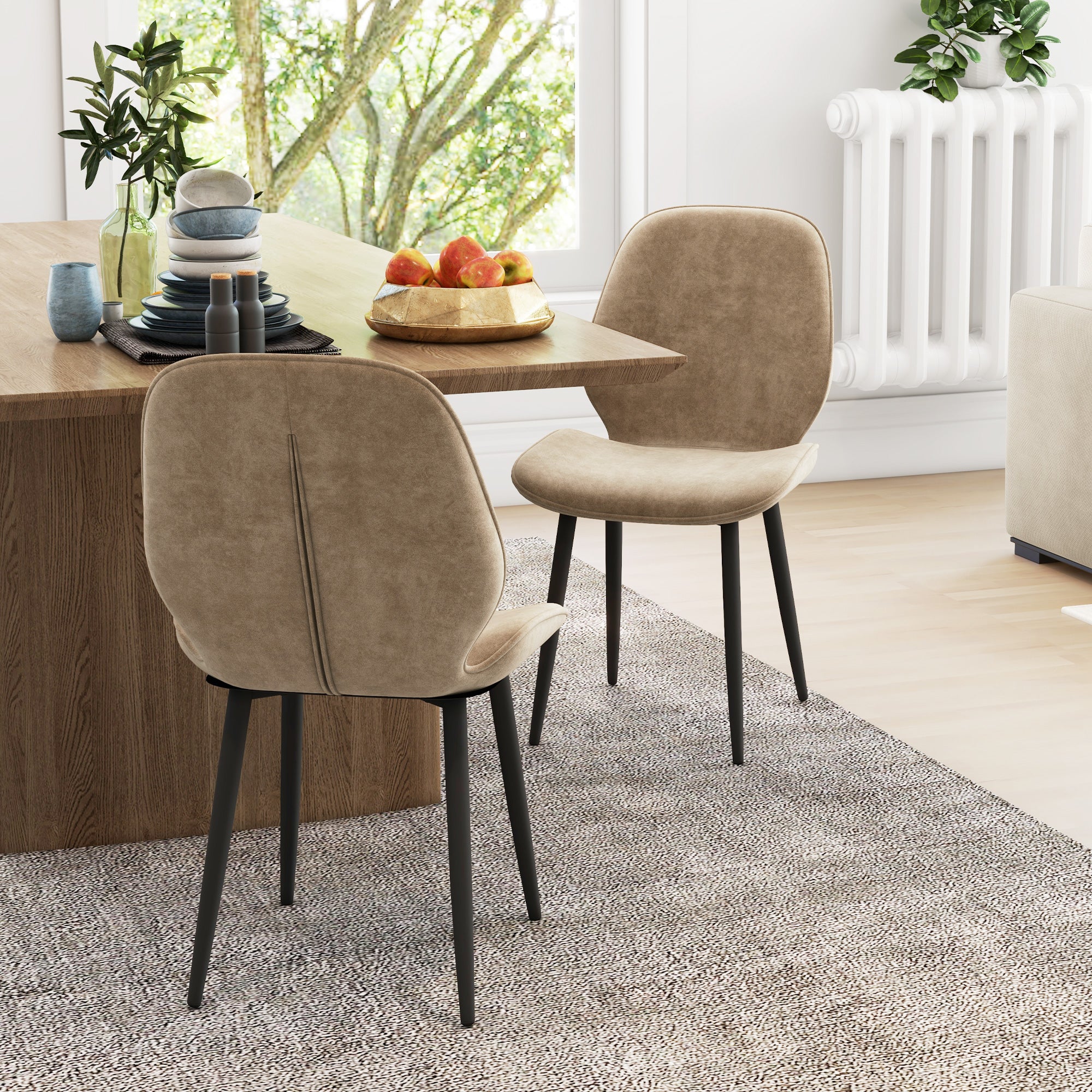HOMCOM Dining Chairs Set of 2 Upholstered Kitchen Chairs w/ Metal Legs Brown - Image 2