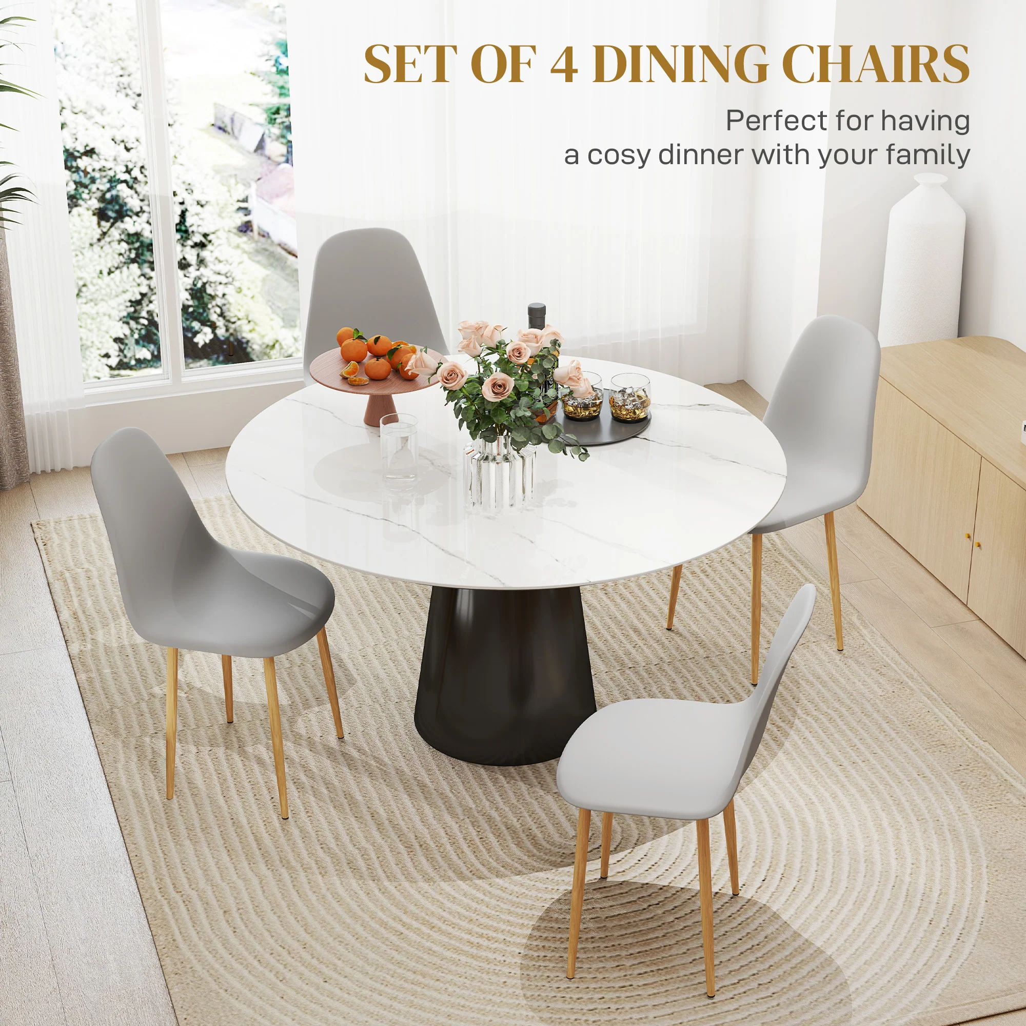 HOMCOM Dining Chairs Set of 4 w/ Curved Back, Steel Legs, Grey - Image 3