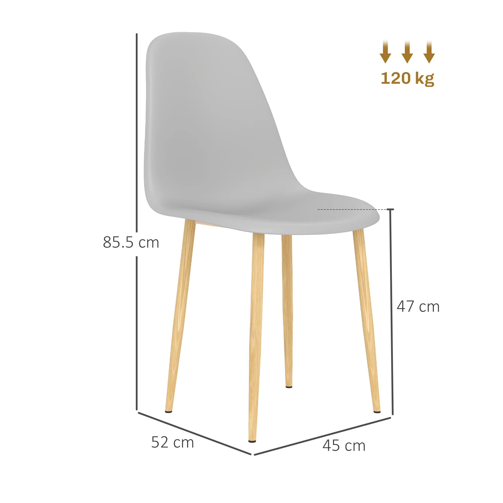 HOMCOM Dining Chairs Set of 4 w/ Curved Back, Steel Legs, Grey - Image 5