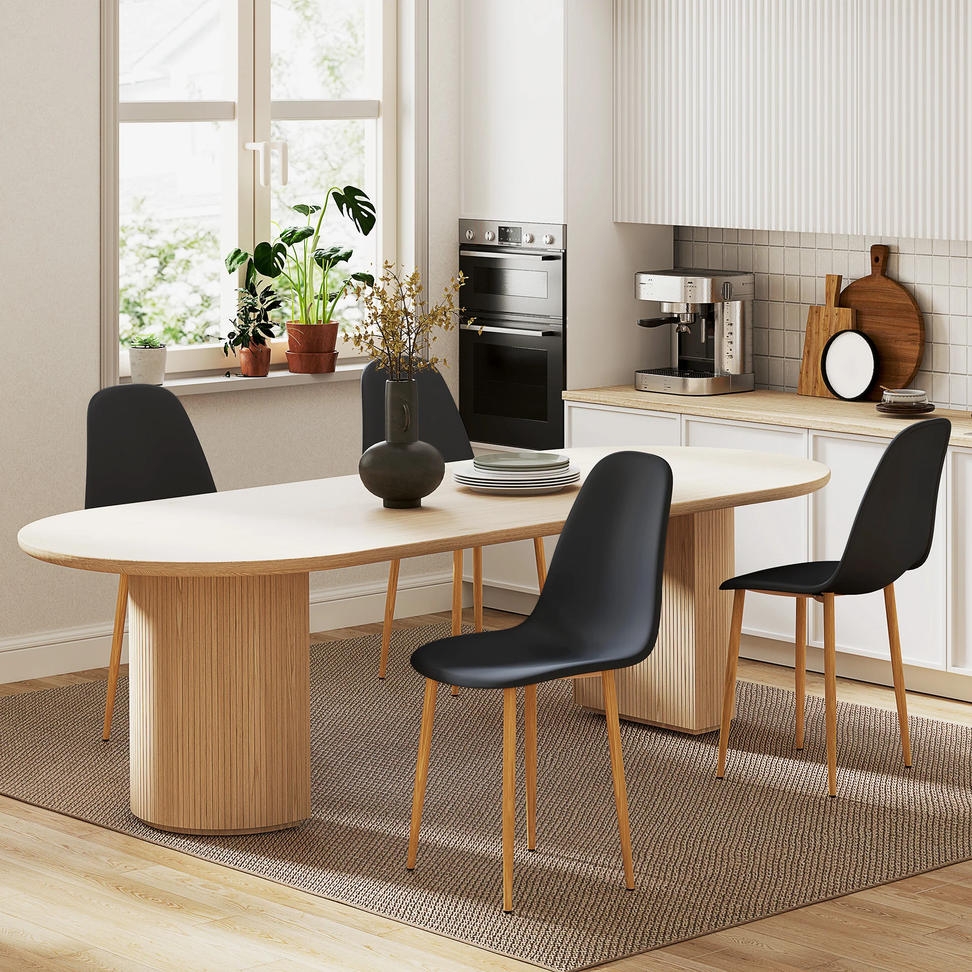 HOMCOM Dining Chairs Set of 4 w/ Curved Back, Steel Legs, Light Blue - Image 2