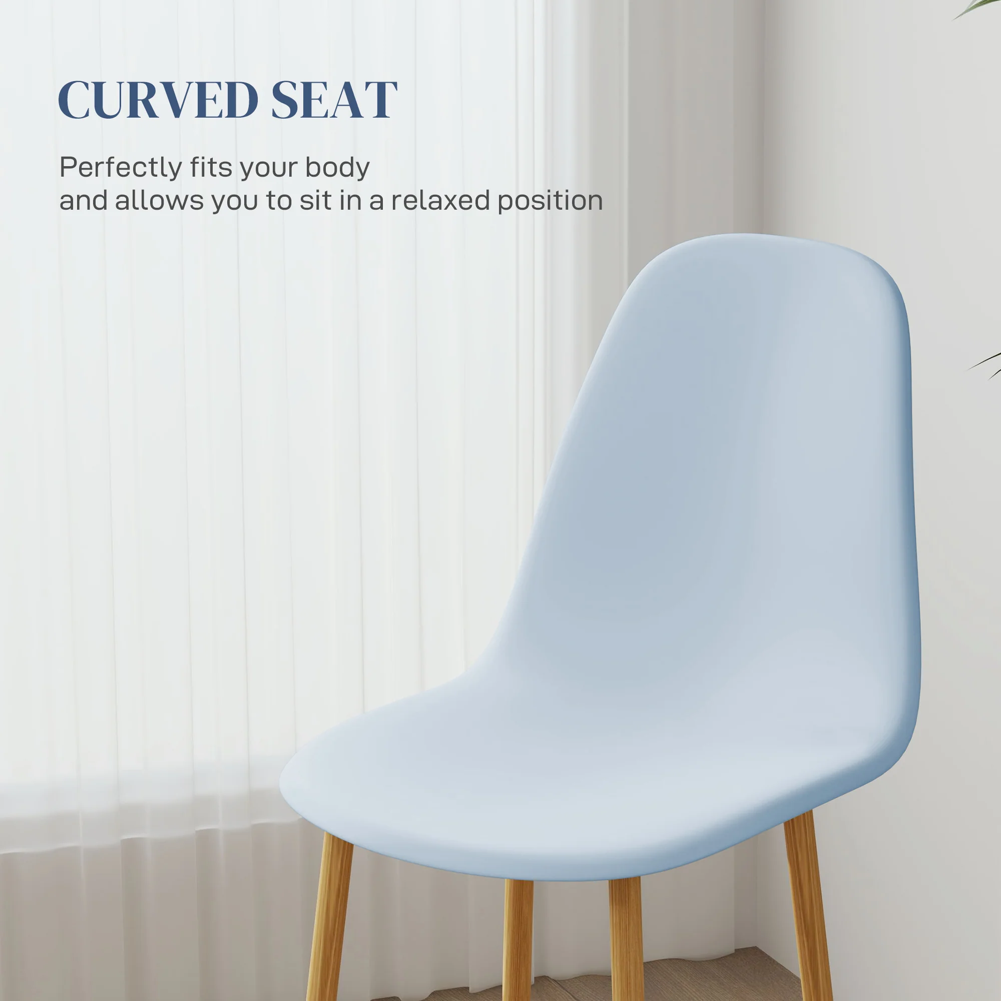 HOMCOM Dining Chairs Set of 4 w/ Curved Back, Steel Legs, Light Blue - Image 22