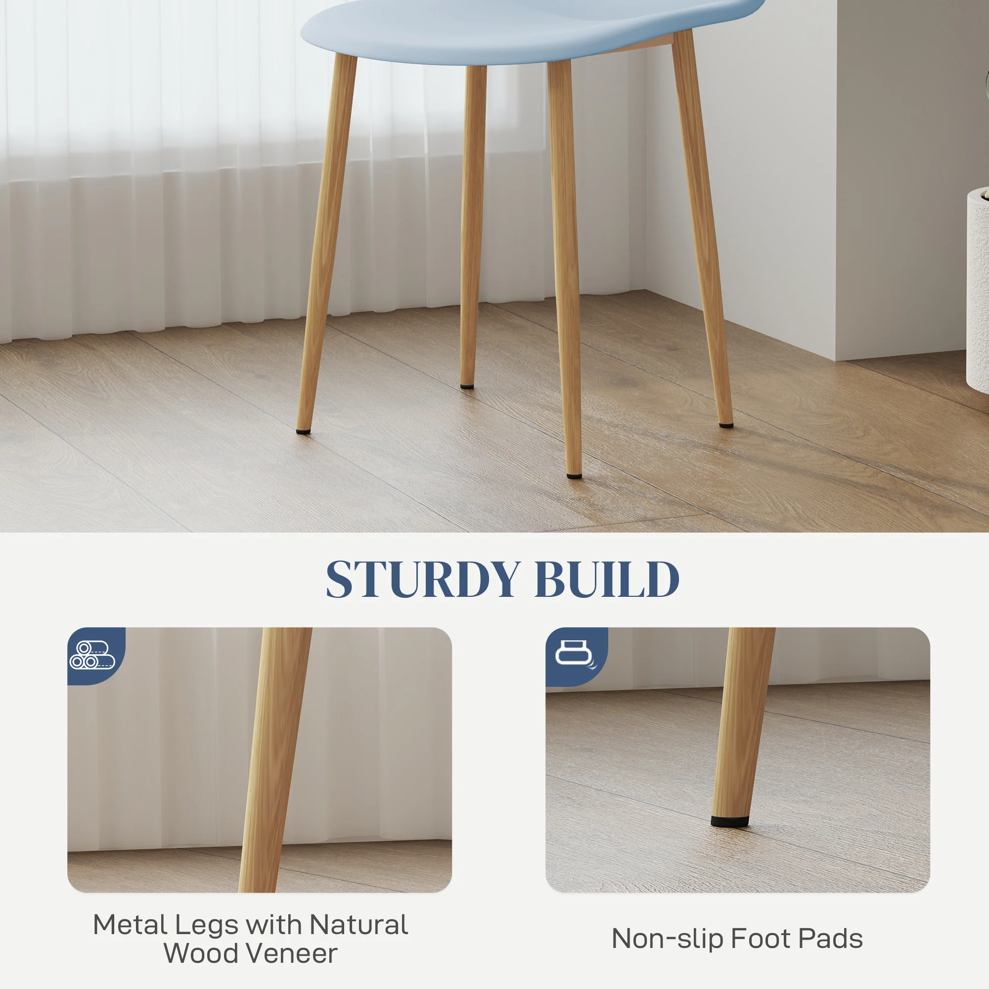 HOMCOM Dining Chairs Set of 4 w/ Curved Back, Steel Legs, Light Blue - Image 24