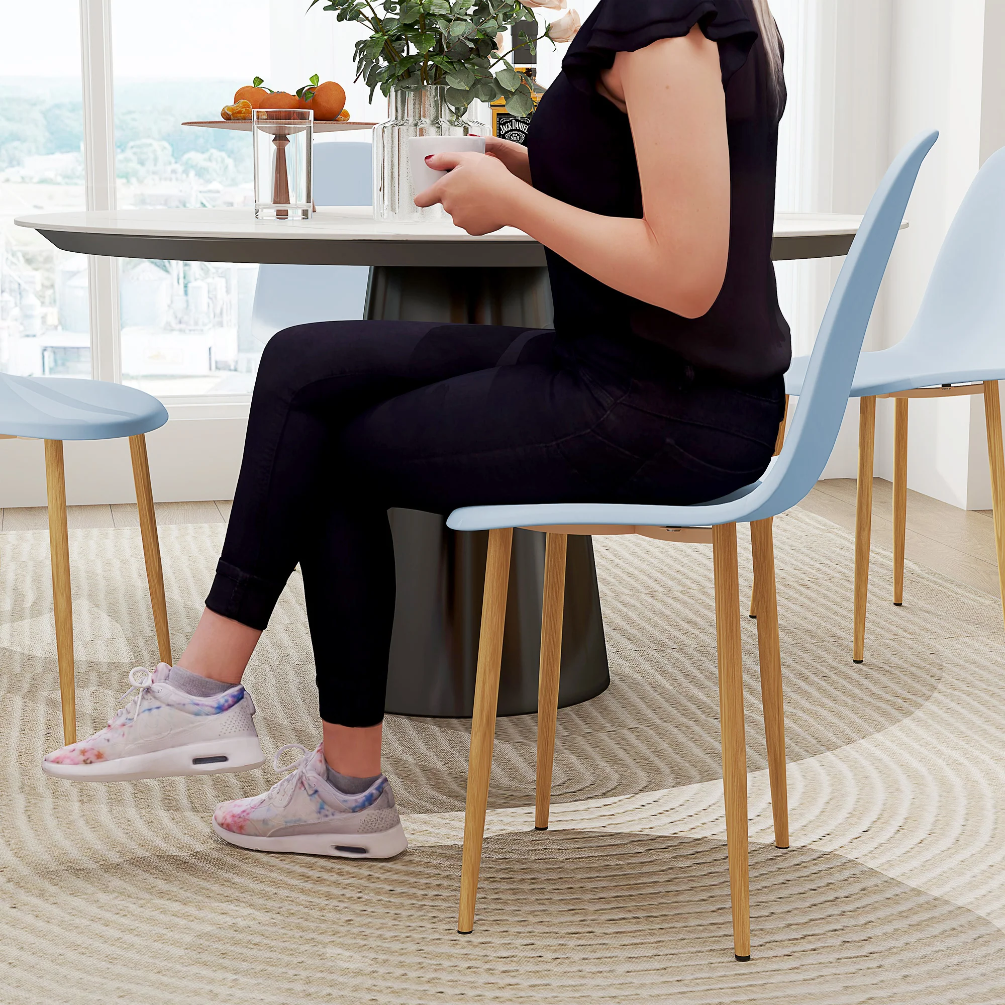 HOMCOM Dining Chairs Set of 4 w/ Curved Back, Steel Legs, Light Blue - Image 27