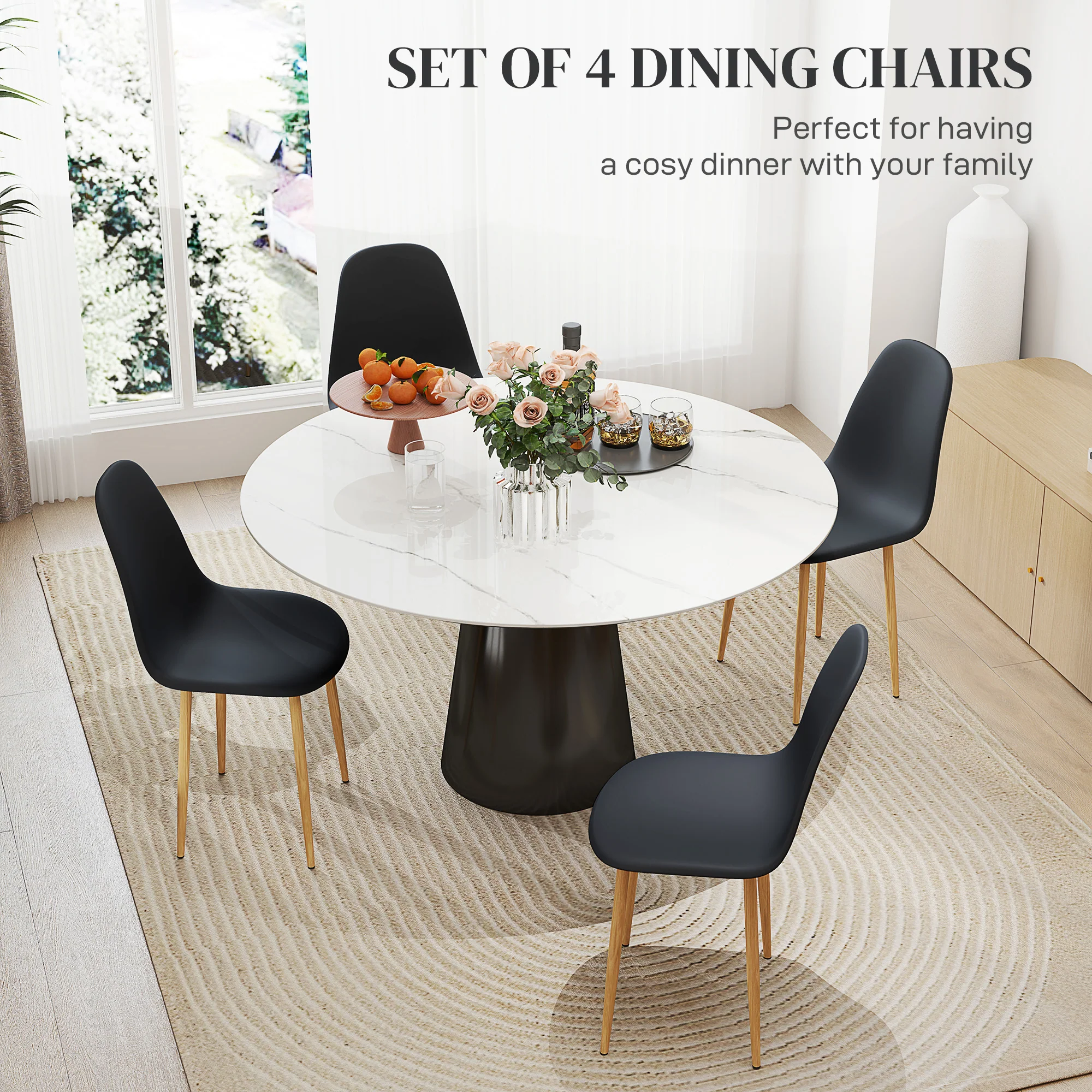 HOMCOM Dining Chairs Set of 4 w/ Curved Back, Steel Legs, Light Blue - Image 3