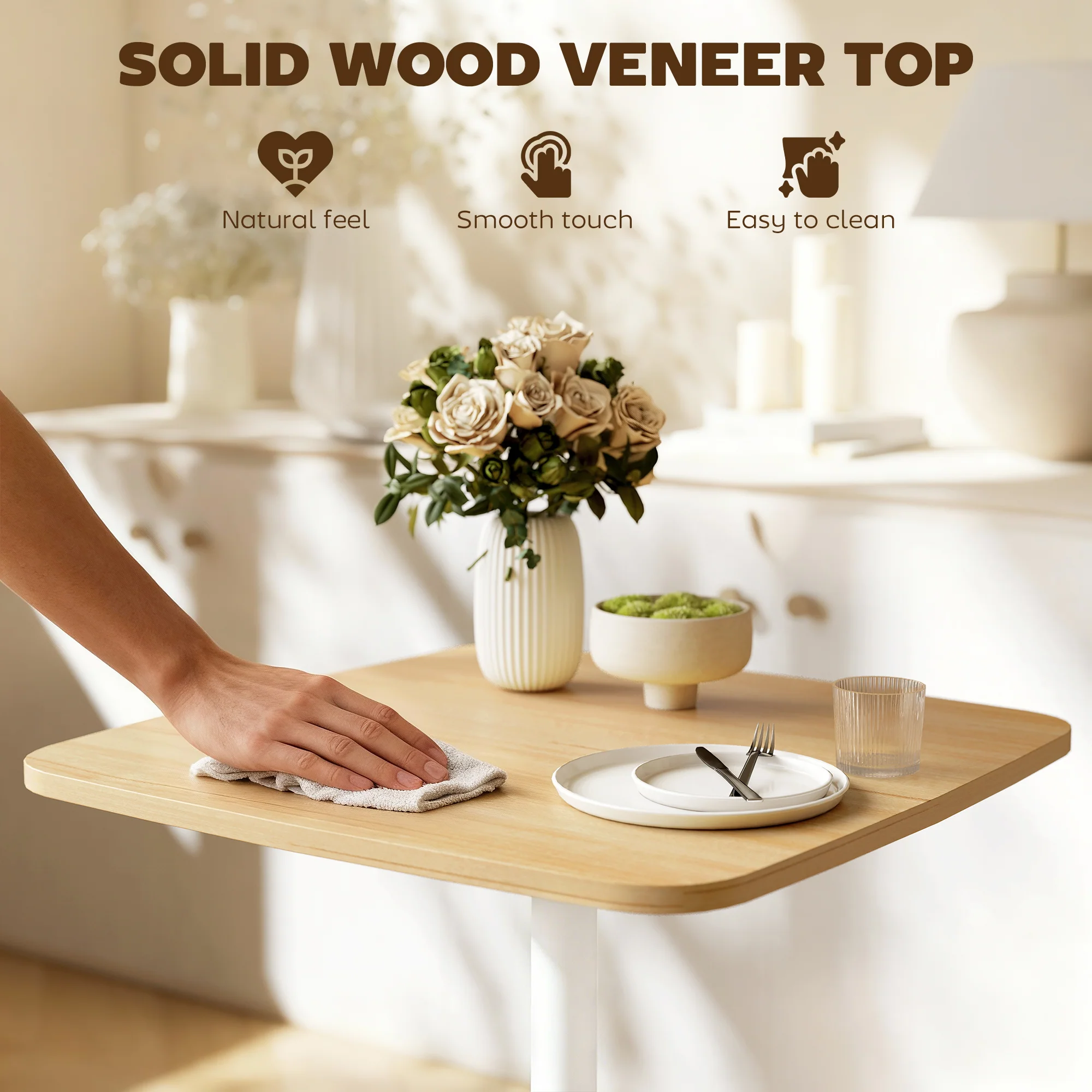 HOMCOM Dining Table For 2, Small Kitchen Table With Wood Veneer Top, Natural - Image 4
