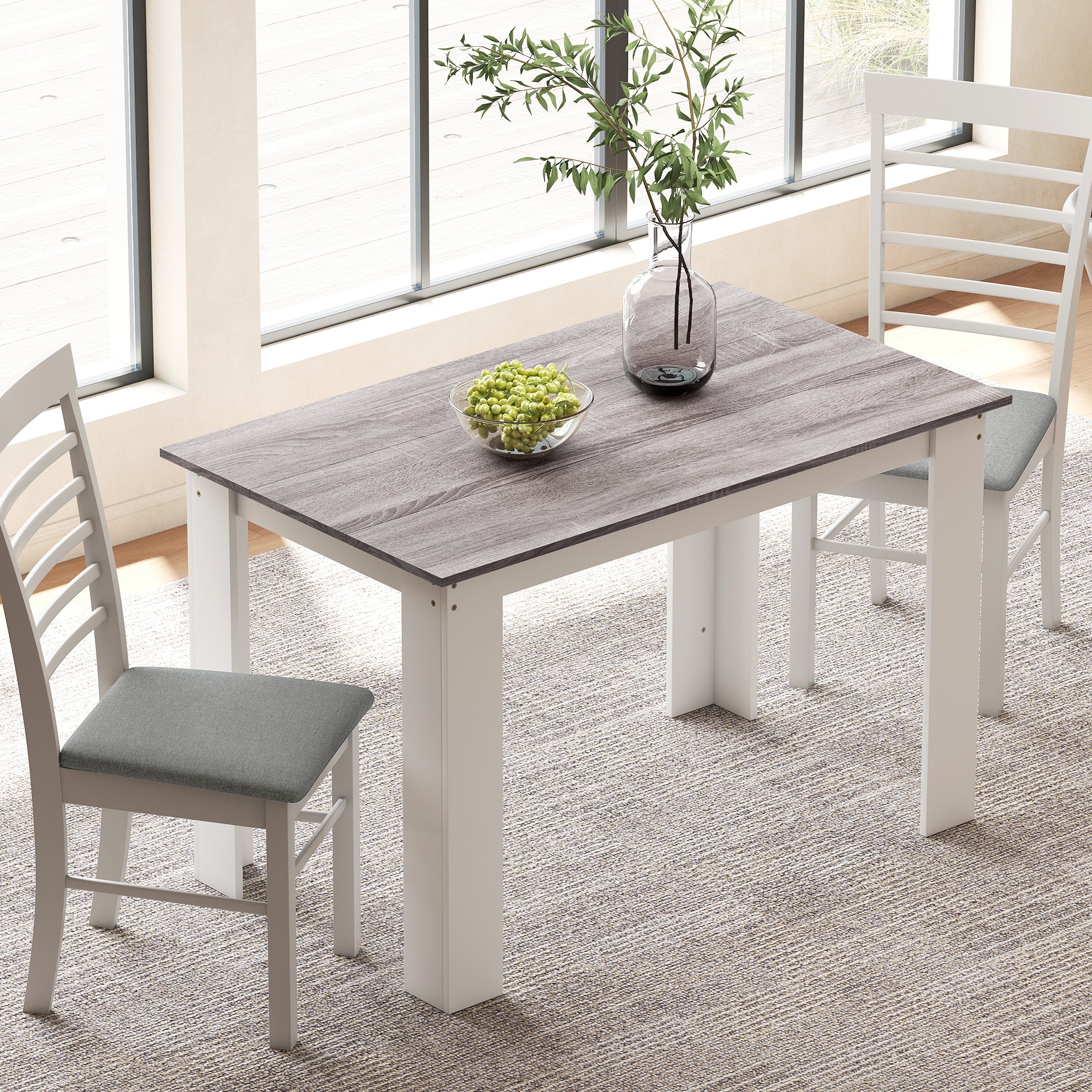 HOMCOM Dining Table For 4-6 People, Wood Effect Tabletop, Grey - Image 2