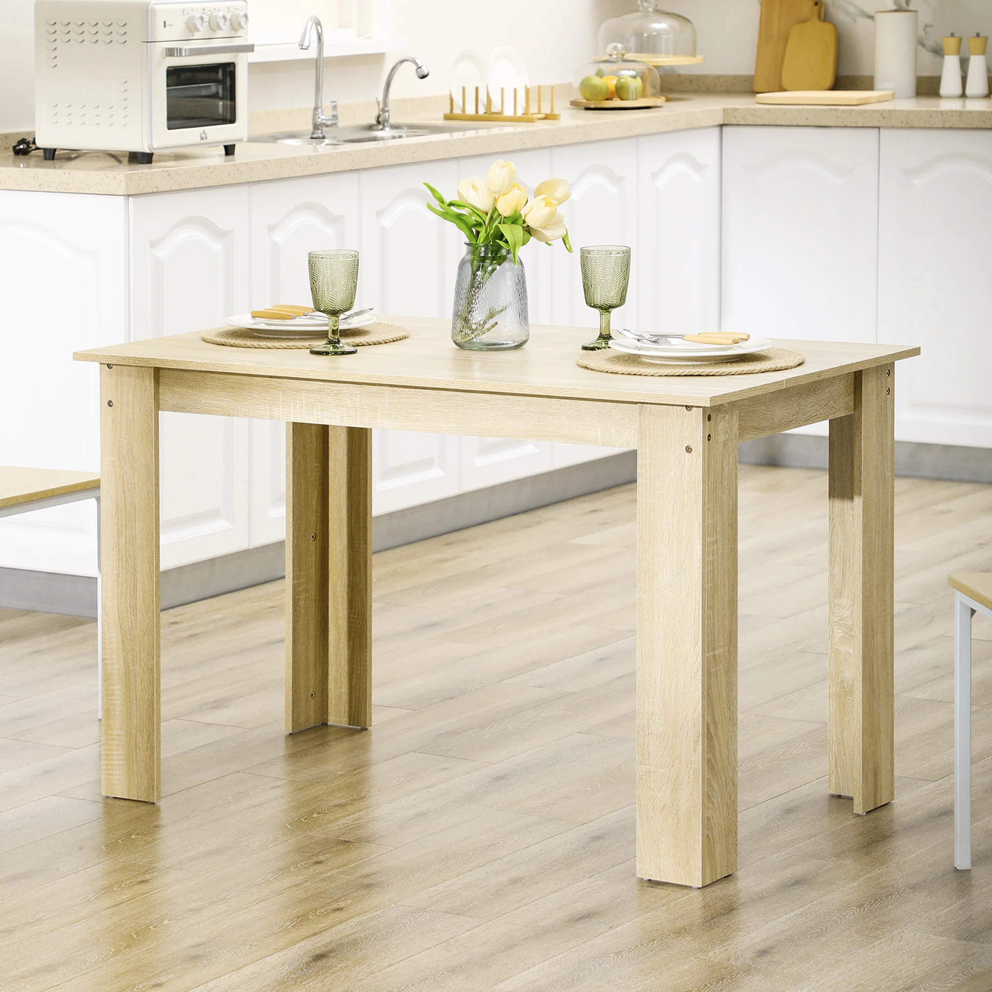 HOMCOM Dining Table For 4-6 People, Wood Effect Tabletop, Oak - Image 2