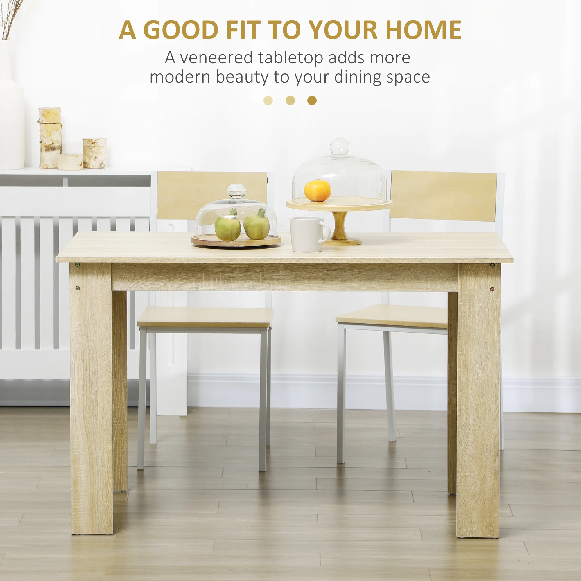 HOMCOM Dining Table For 4-6 People, Wood Effect Tabletop, Oak - Image 3