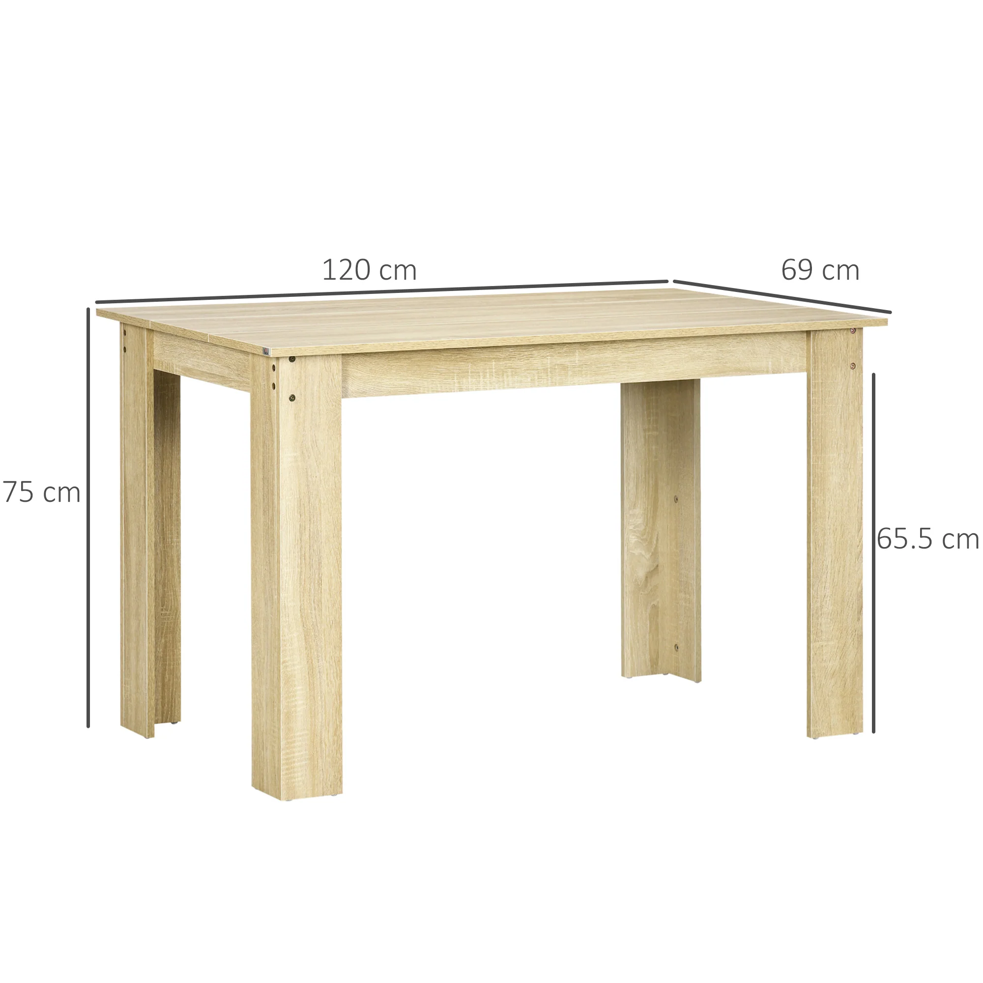 HOMCOM Dining Table For 4-6 People, Wood Effect Tabletop, Oak - Image 5