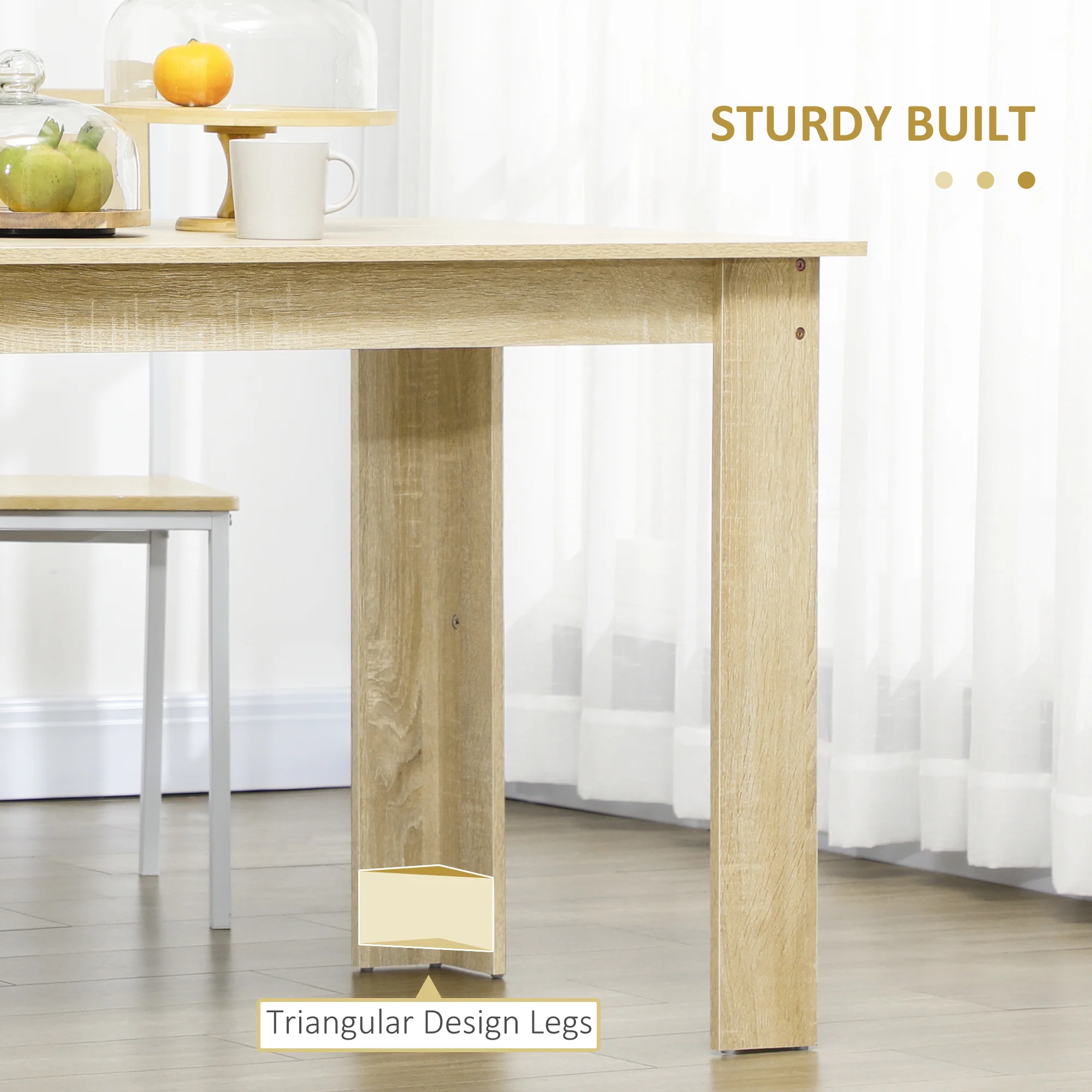 HOMCOM Dining Table For 4-6 People, Wood Effect Tabletop, Oak - Image 6