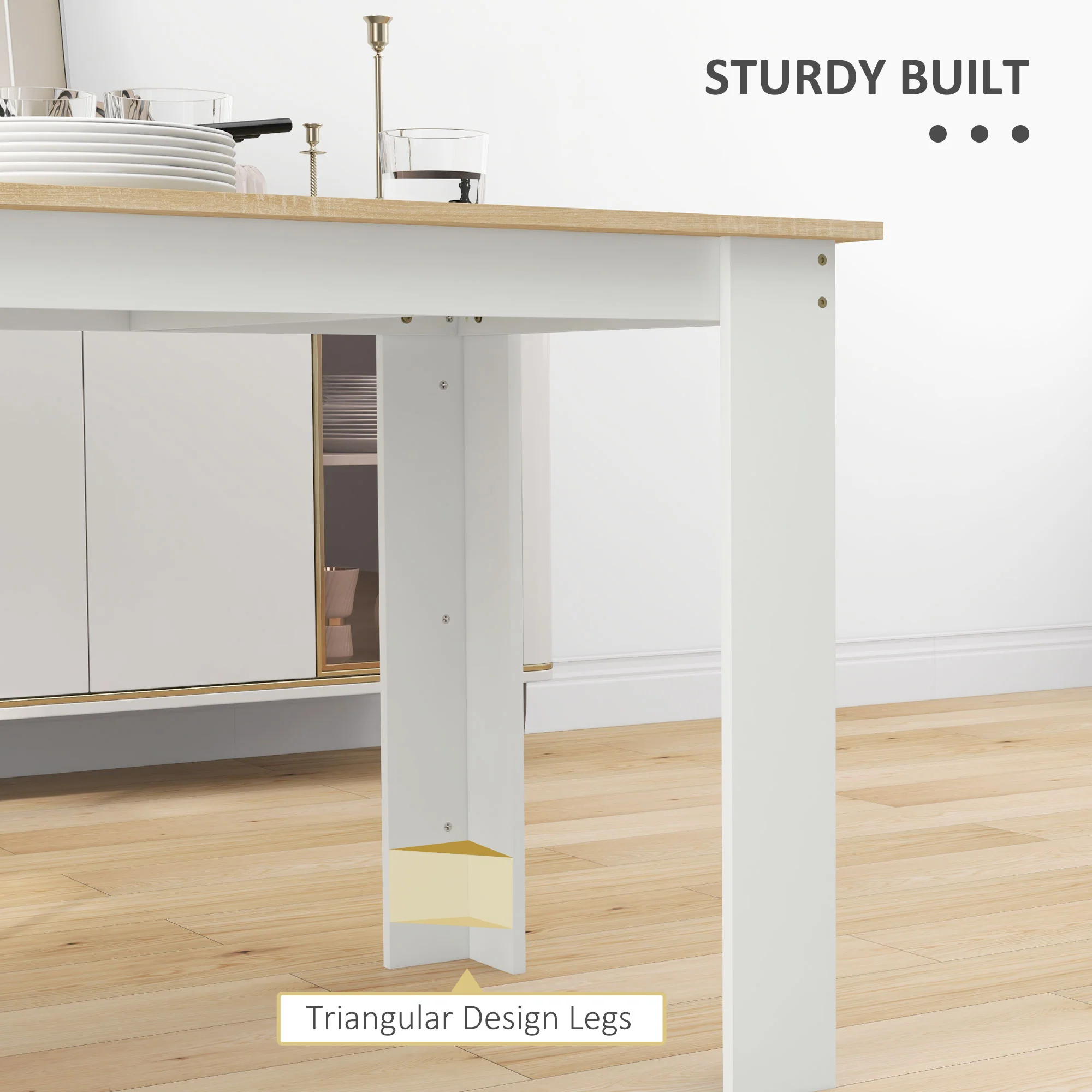 HOMCOM Dining Table For 4-6 People, Wood Effect Tabletop, Oak & White - Image 6