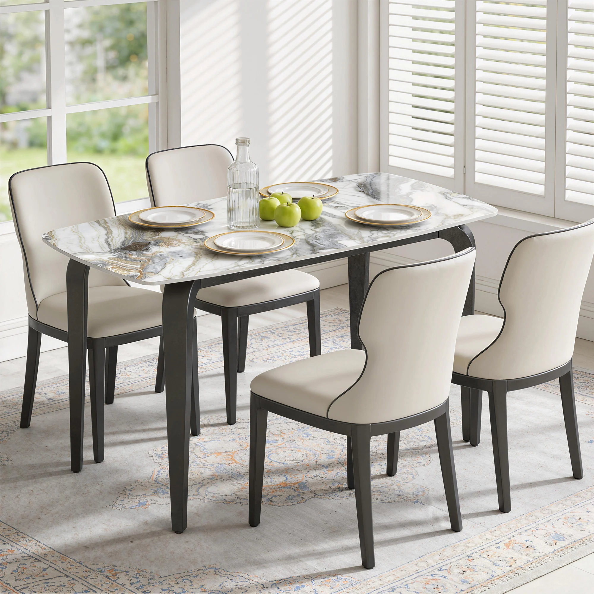 HOMCOM Dining Table For 4, Kitchen Table With Sintered Stone Tabletop, White - Image 2