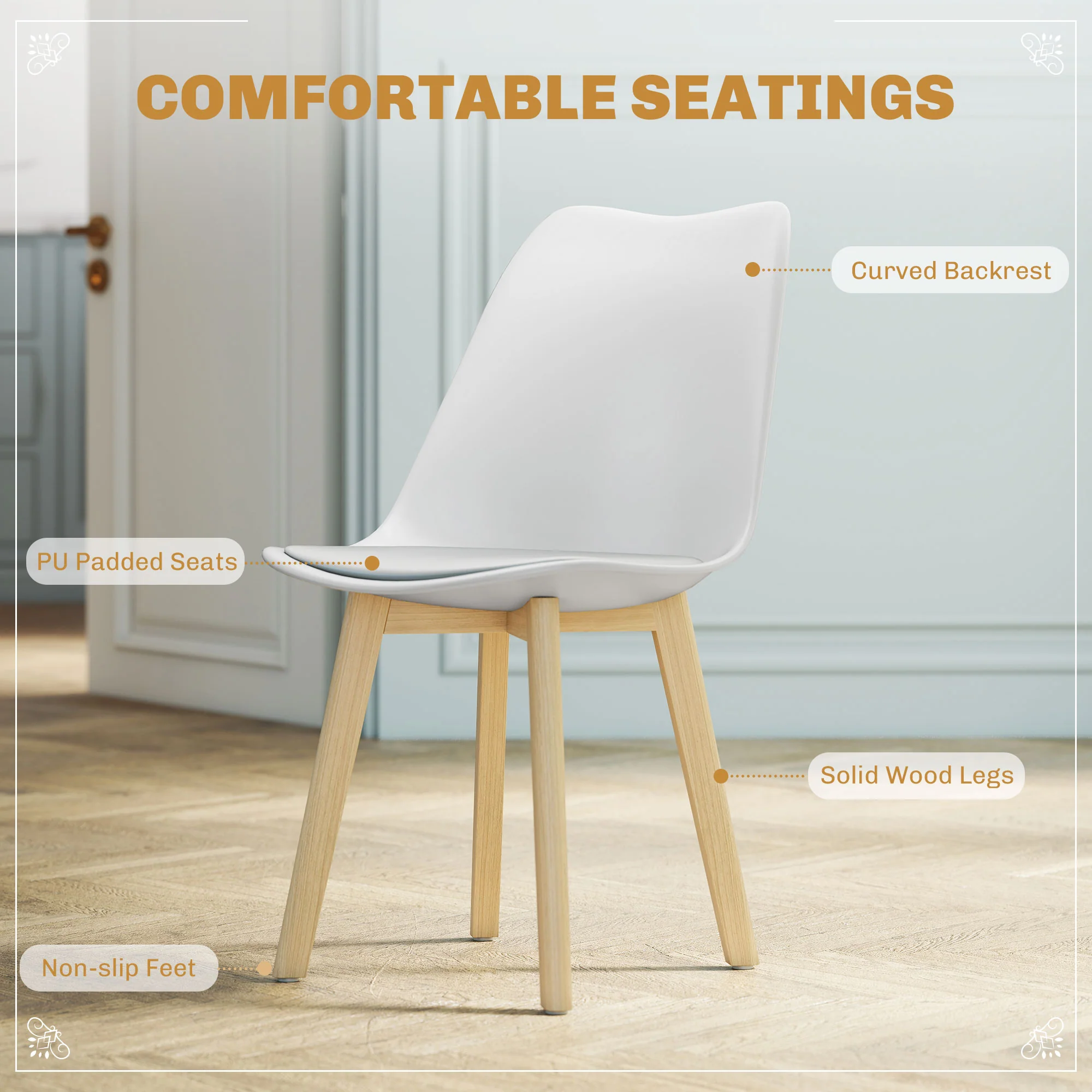 HOMCOM Dining Table Set with 4 PU Padded Chairs, Solid Wood Legs, White - Image 7