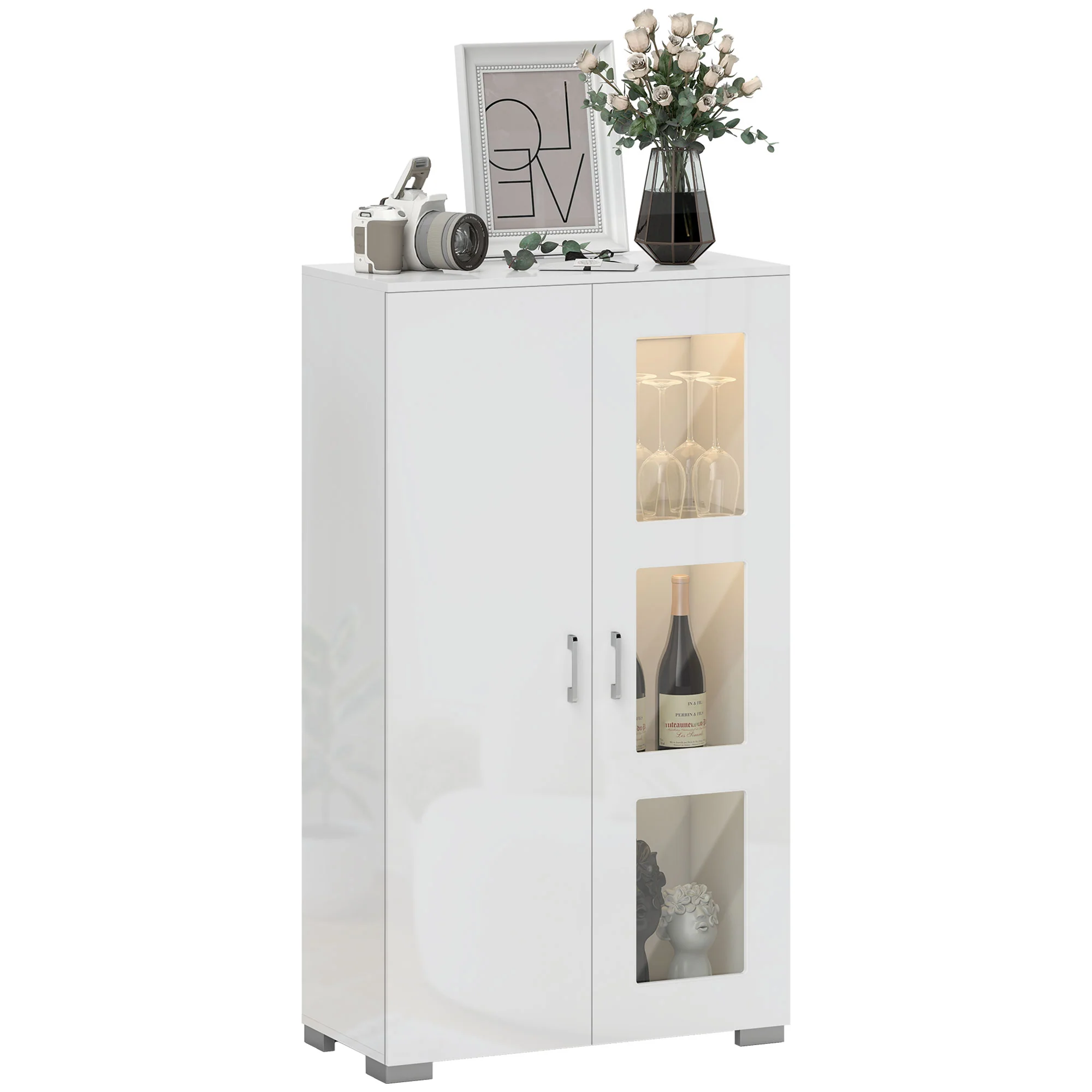 HOMCOM Display Cabinet With Glass Shelves, Sideboard For Living Room, White