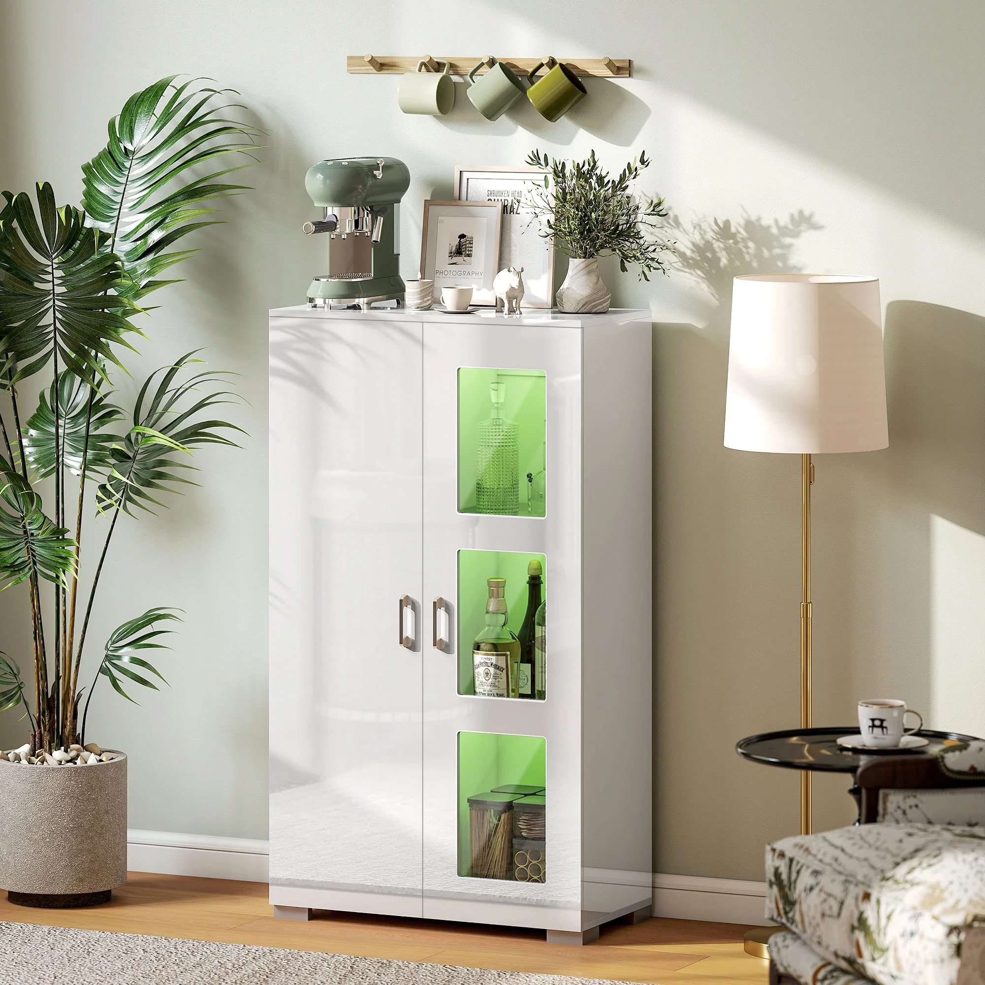 HOMCOM Display Cabinet With Glass Shelves, Sideboard For Living Room, White - Image 2