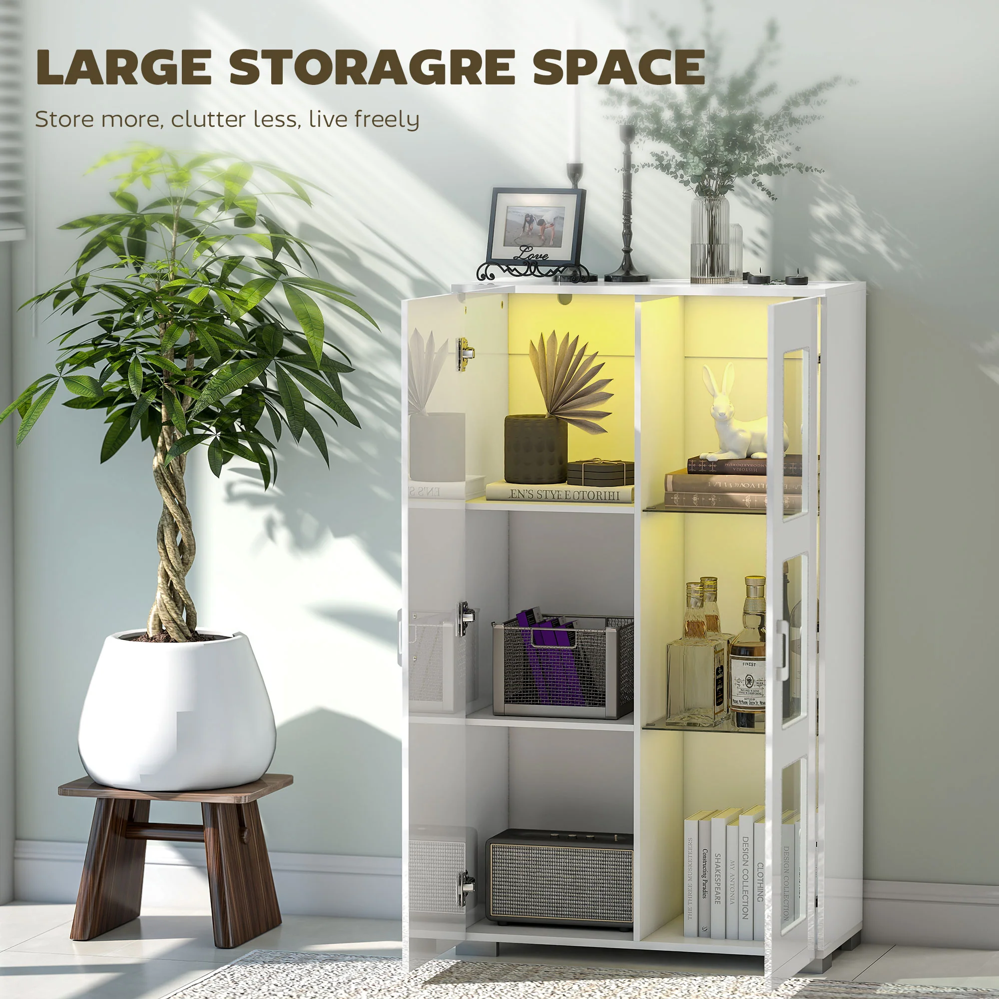 HOMCOM Display Cabinet With Glass Shelves, Sideboard For Living Room, White - Image 6