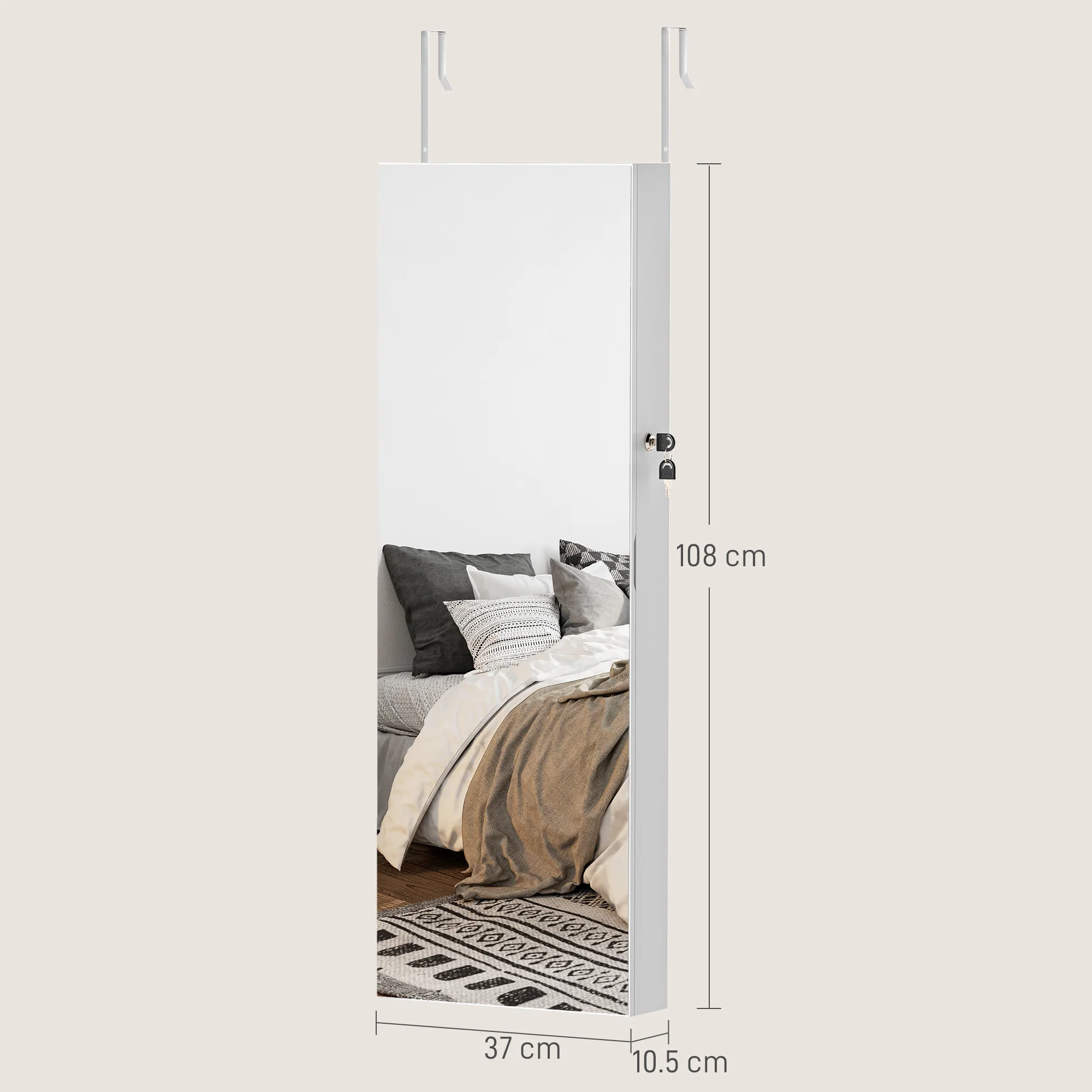 HOMCOM Door Hanging or Wall Mounted Jewellery Cabinet w/ Mirror Lining - Image 5