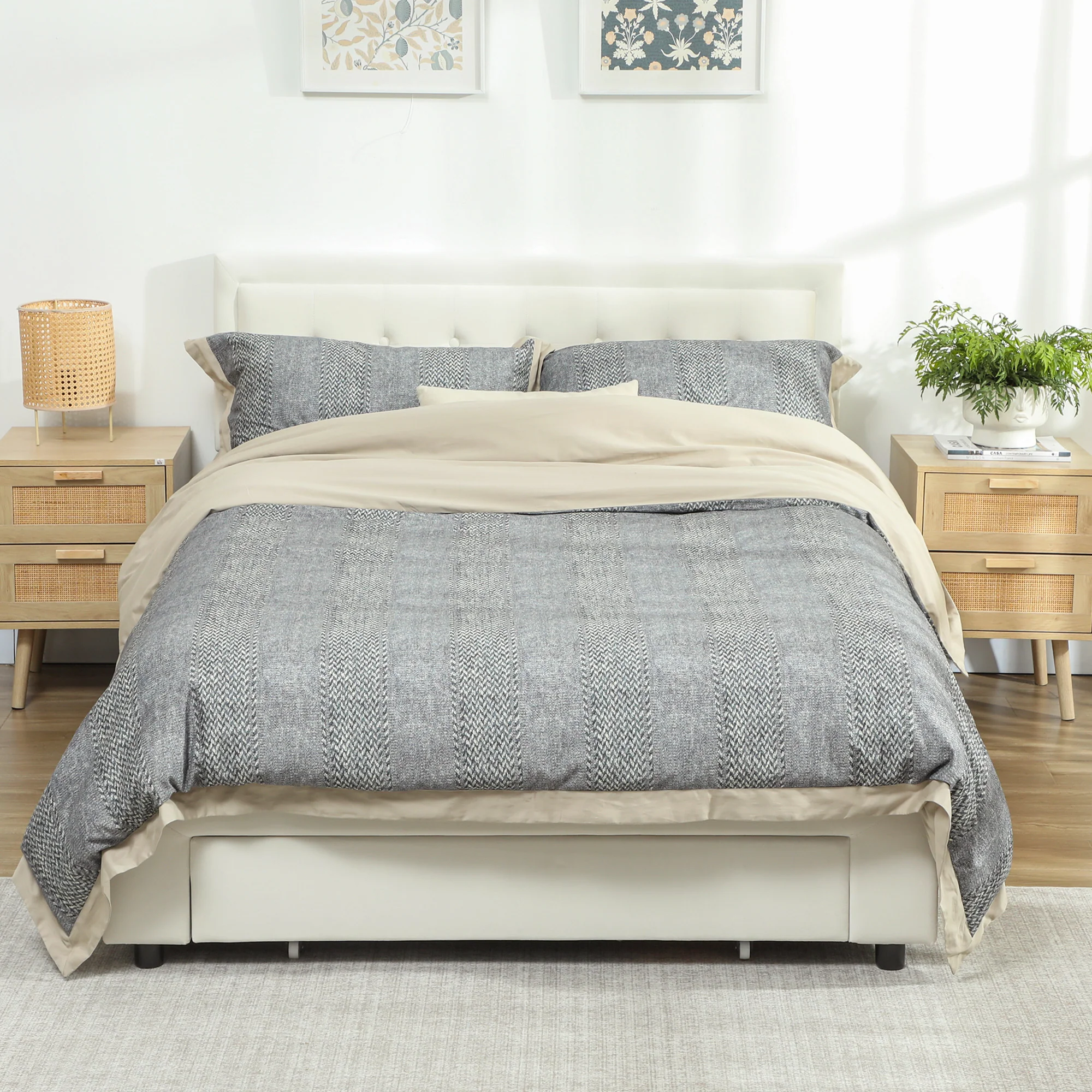 HOMCOM Double Bed Frame With Storage And Adjustable Velvet Headboard - Image 11