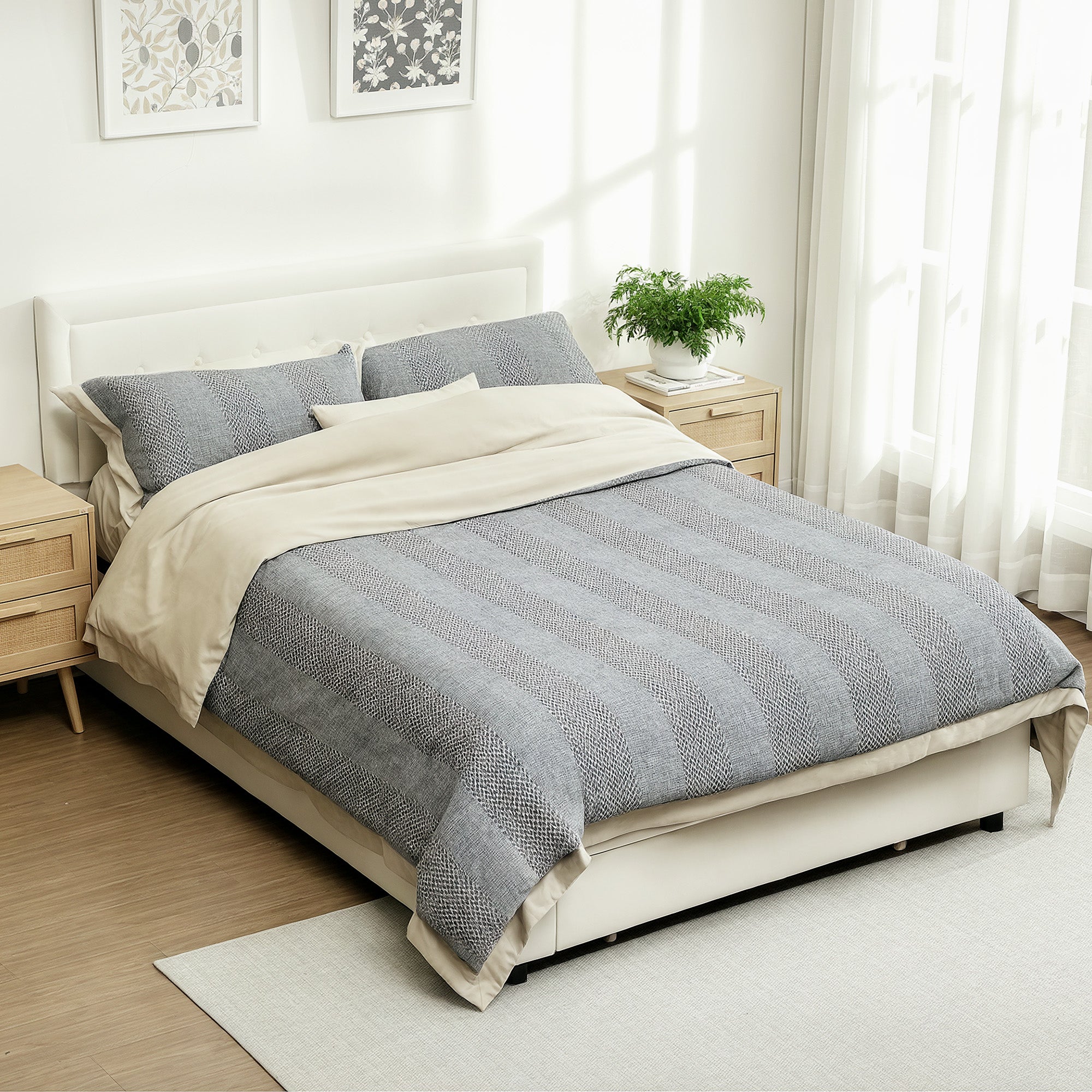 HOMCOM Double Bed Frame With Storage And Adjustable Velvet Headboard - Image 17