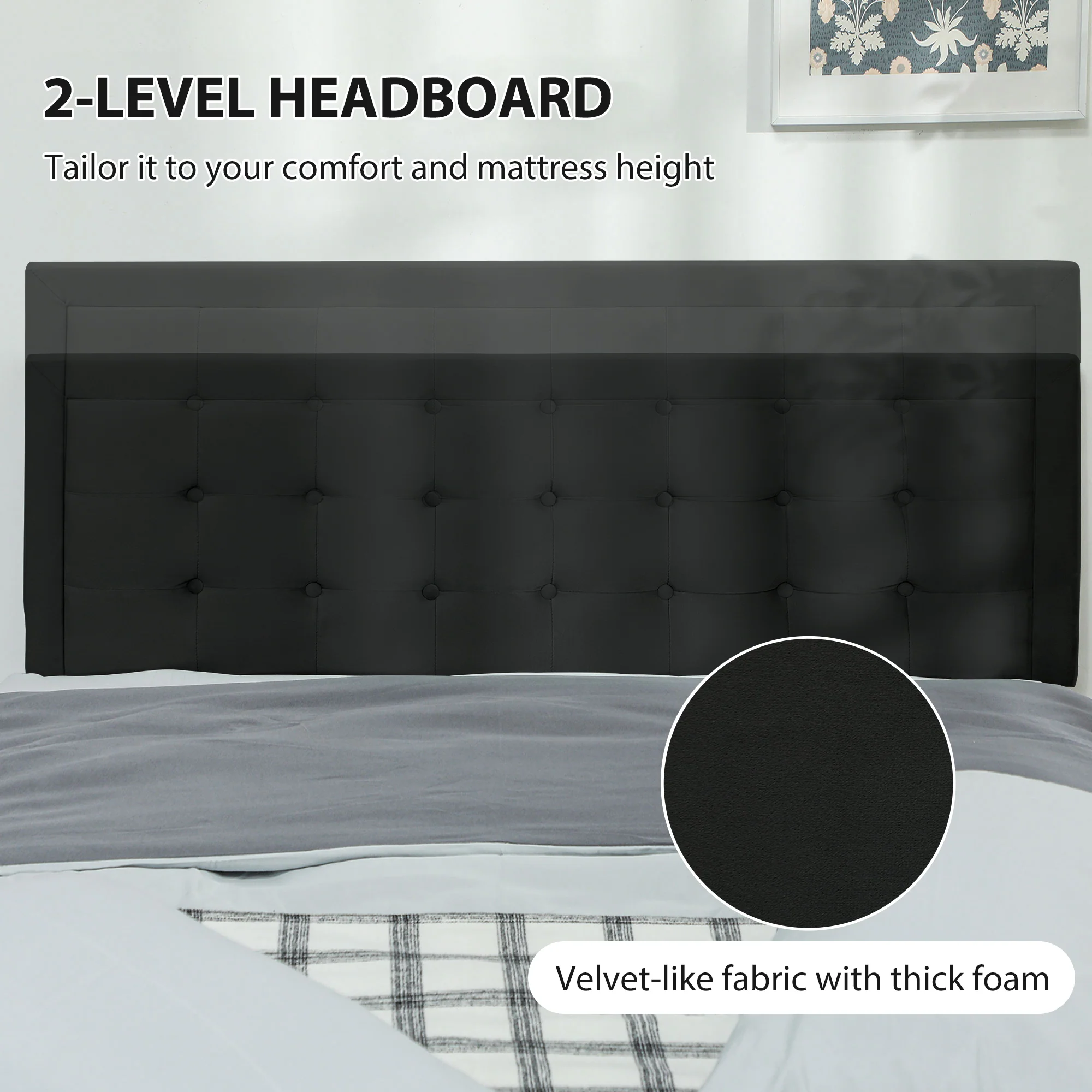 HOMCOM Double Bed Frame With Storage And Adjustable Velvet Headboard - Image 4