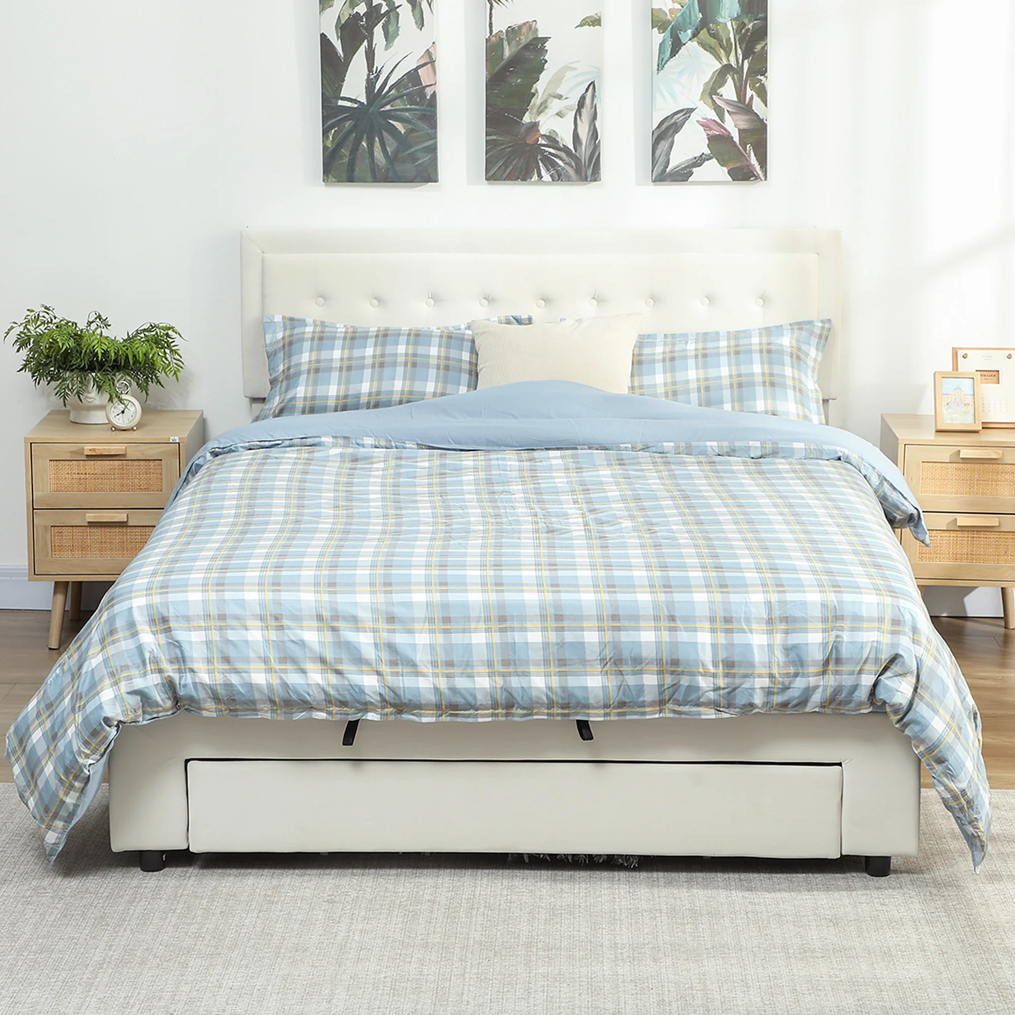 HOMCOM Double Bed Frame with Storage and Adjustable Velvet Headboard - Image 11
