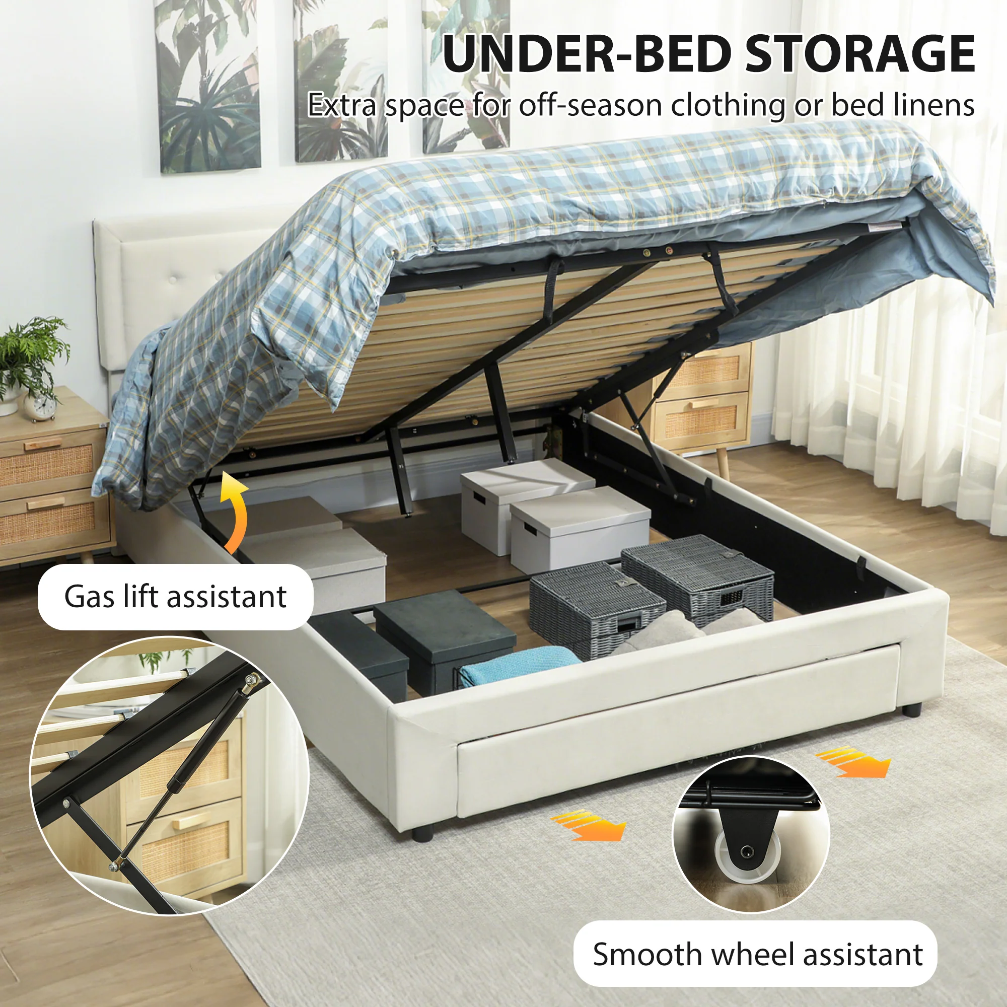 HOMCOM Double Bed Frame with Storage and Adjustable Velvet Headboard - Image 13