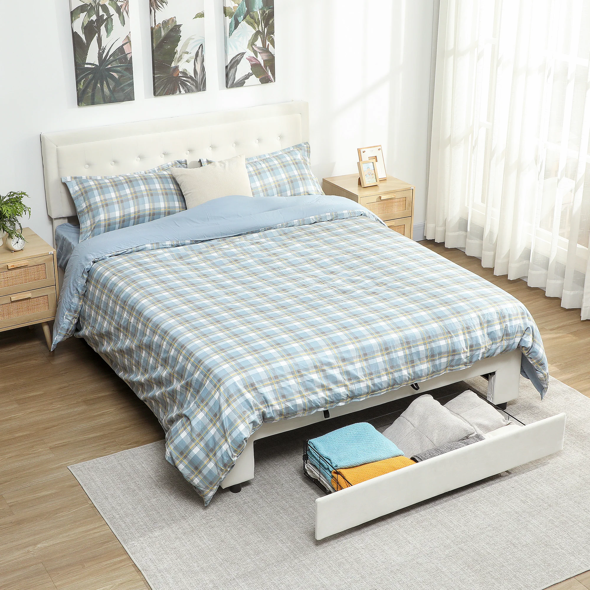 HOMCOM Double Bed Frame with Storage and Adjustable Velvet Headboard - Image 17