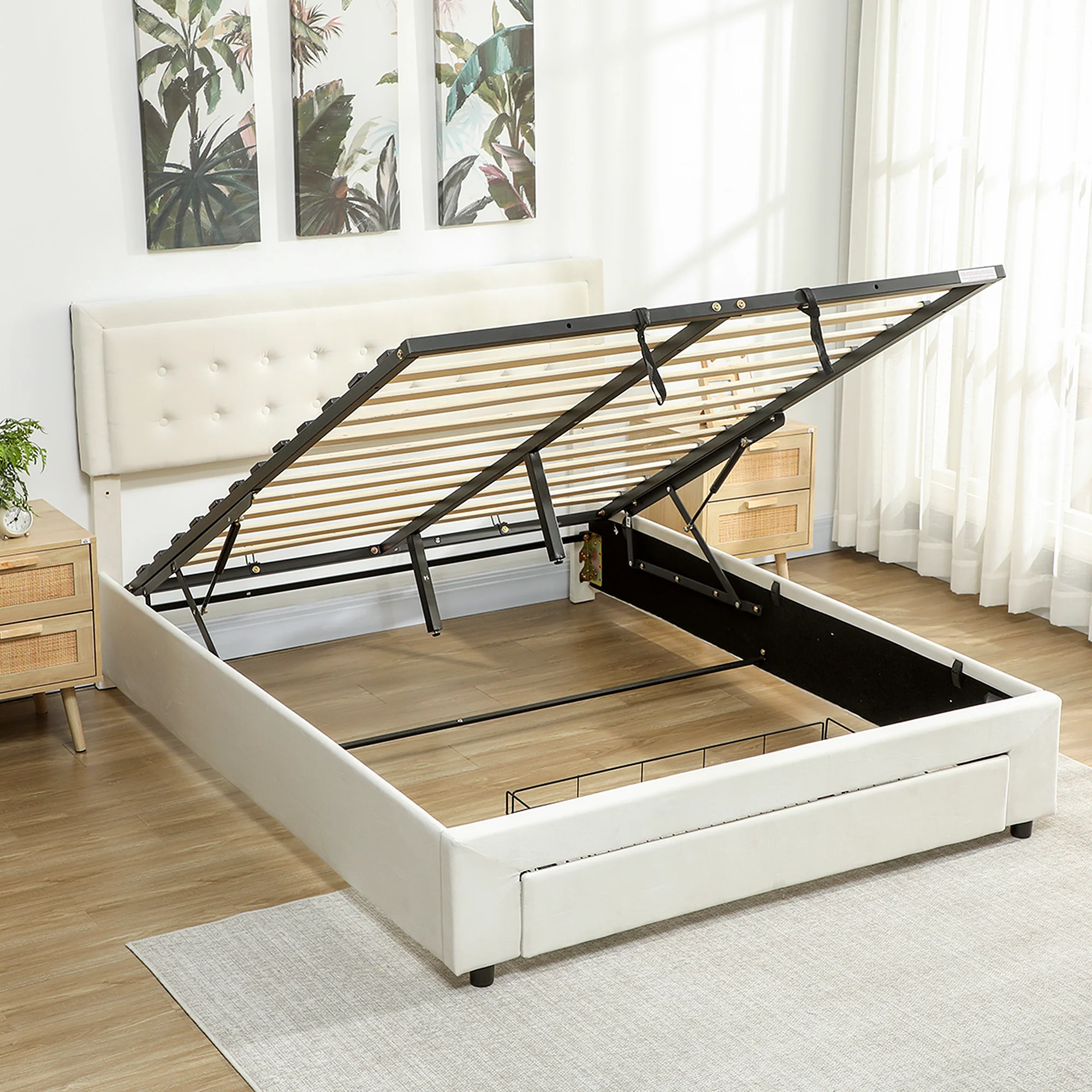 HOMCOM Double Bed Frame with Storage and Adjustable Velvet Headboard - Image 18