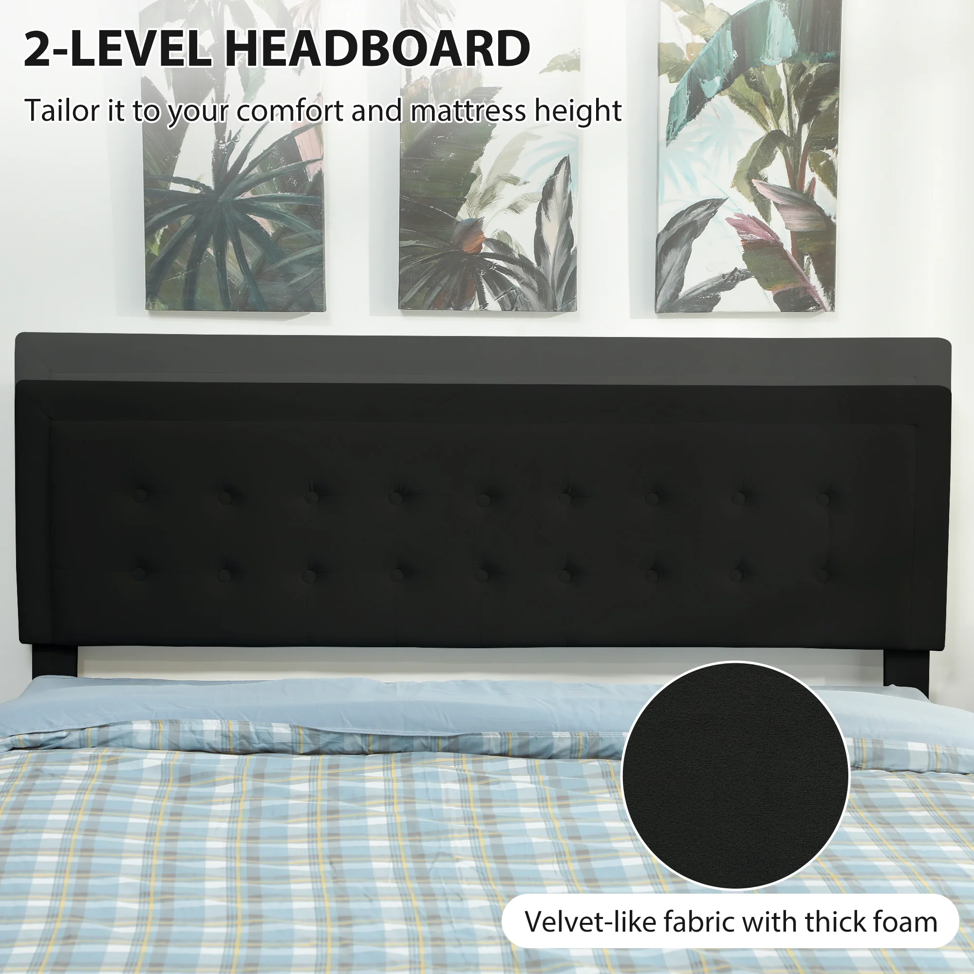 HOMCOM Double Bed Frame with Storage and Adjustable Velvet Headboard - Image 5