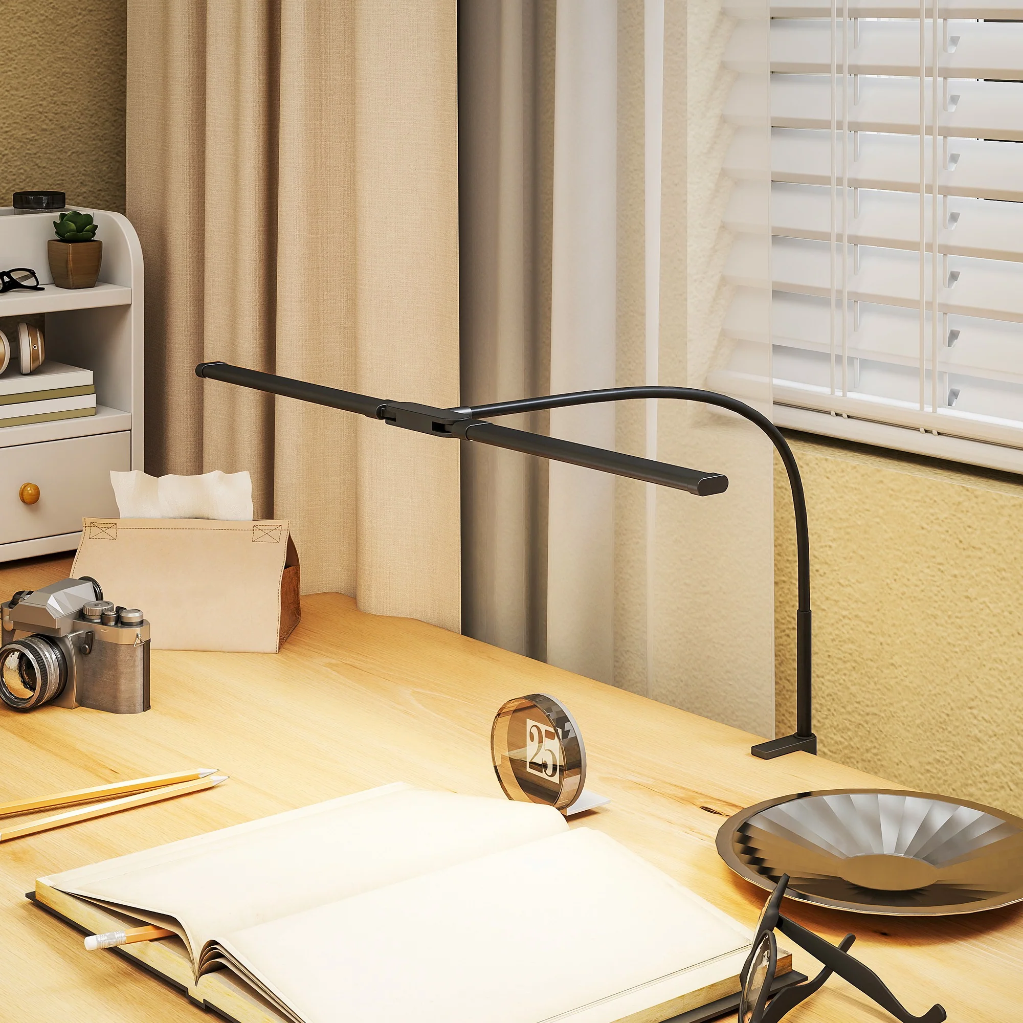 HOMCOM Double Head Table Lamp with 3 Colour Modes & 10 Dimmable, Black - Image 2