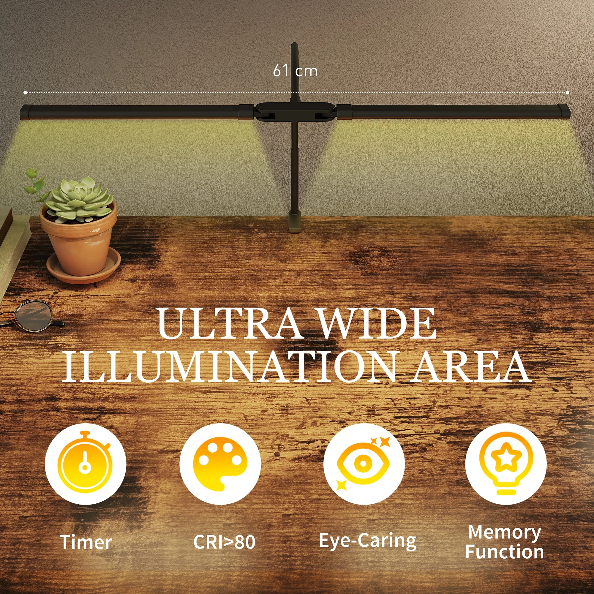HOMCOM Double Head Table Lamp with 3 Colour Modes & 10 Dimmable, Black - Image 6
