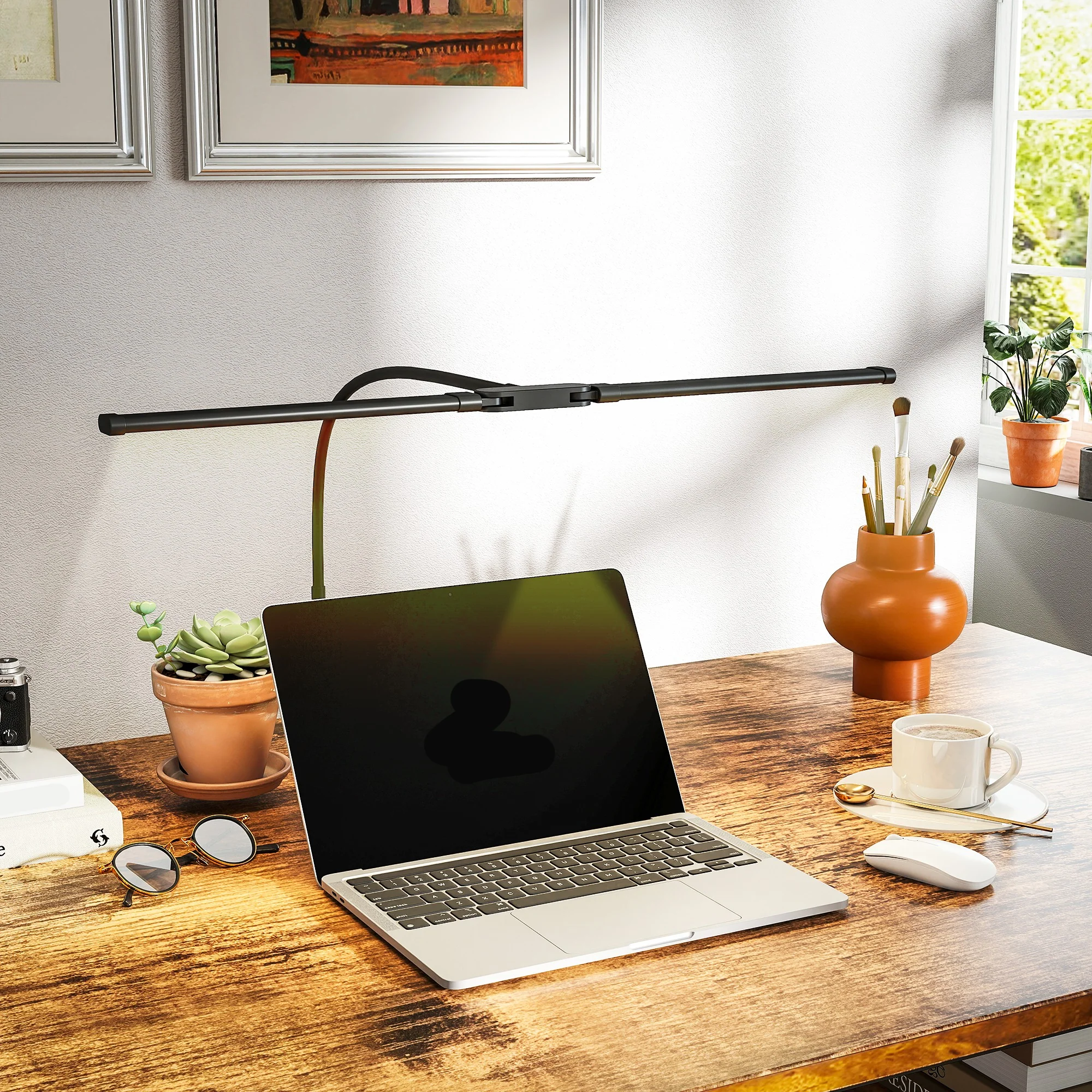 HOMCOM Double Head Table Lamp with 3 Colour Modes & 10 Dimmable, Black - Image 7