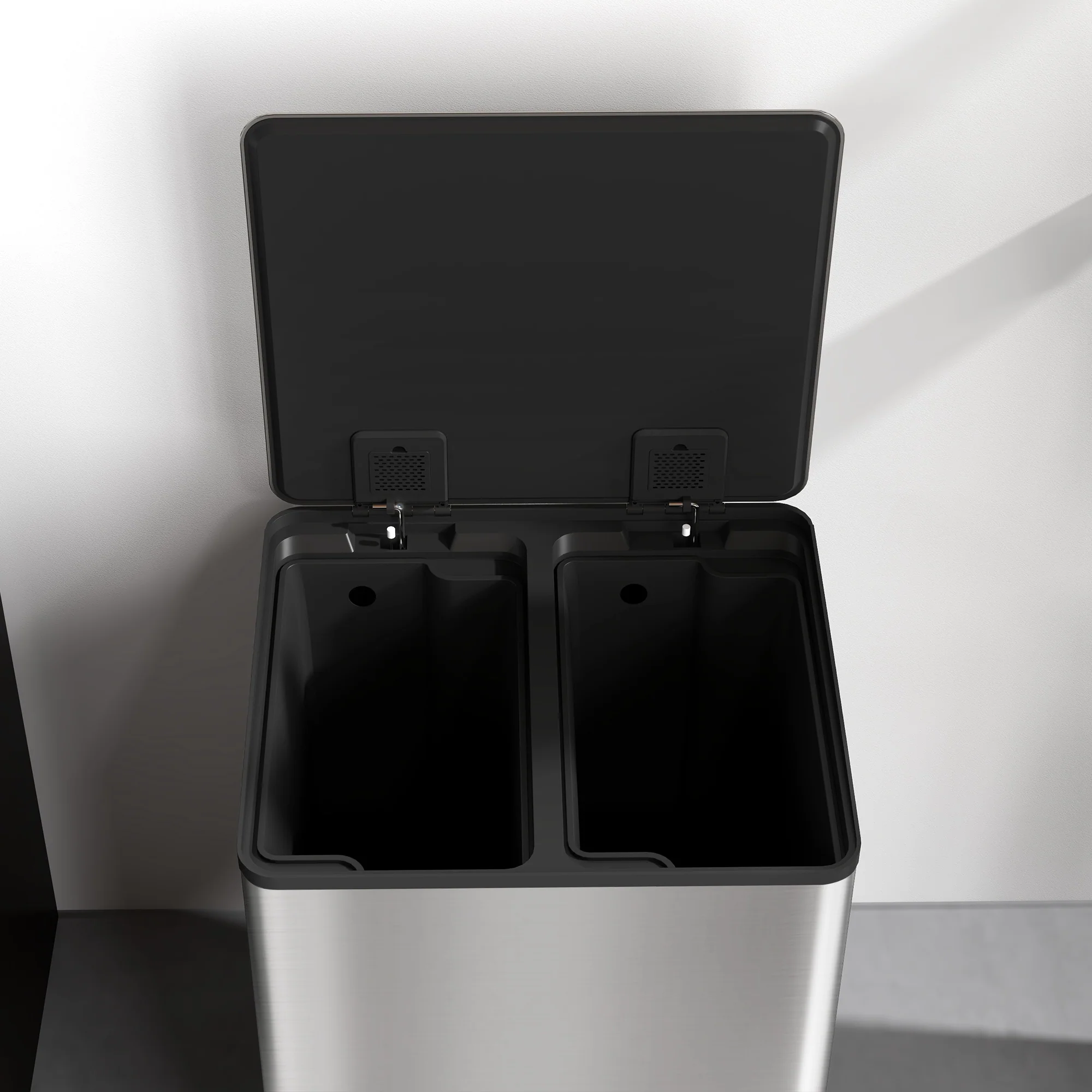HOMCOM Double Kitchen Bin, Pedal Bin with Soft-Close Lid, Silver Tone - Image 9