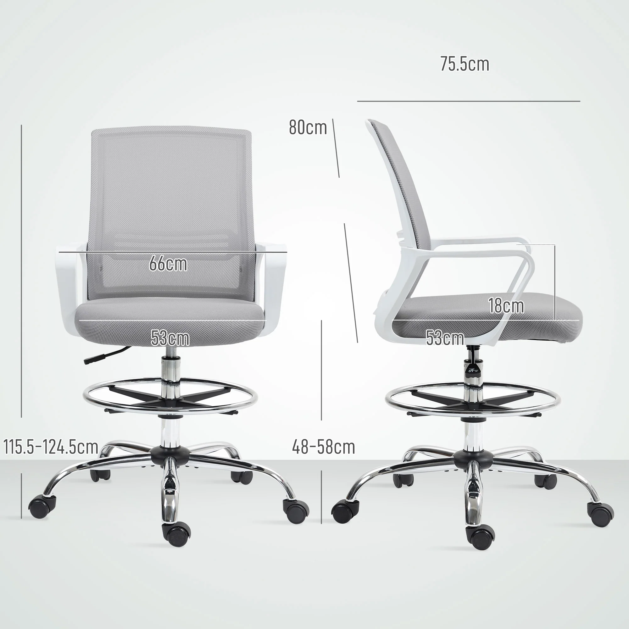 HOMCOM Draughtsman Chair, Mesh Ergonomic Drafting Chair - Image 14