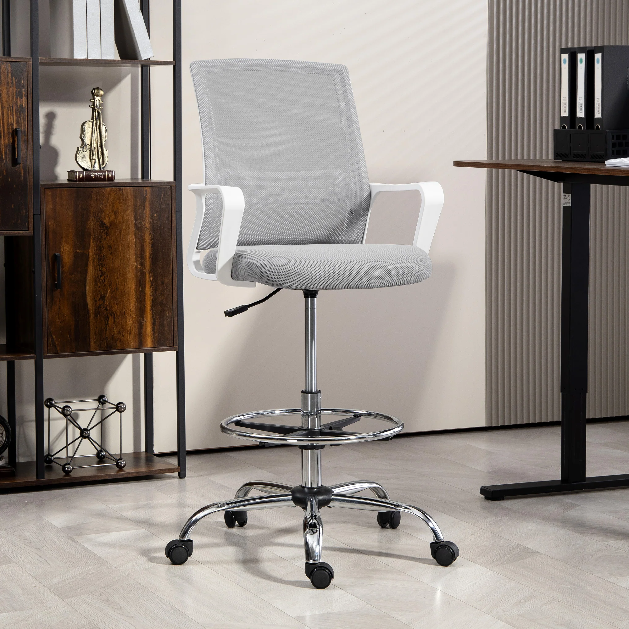 HOMCOM Draughtsman Chair, Mesh Ergonomic Drafting Chair - Image 18