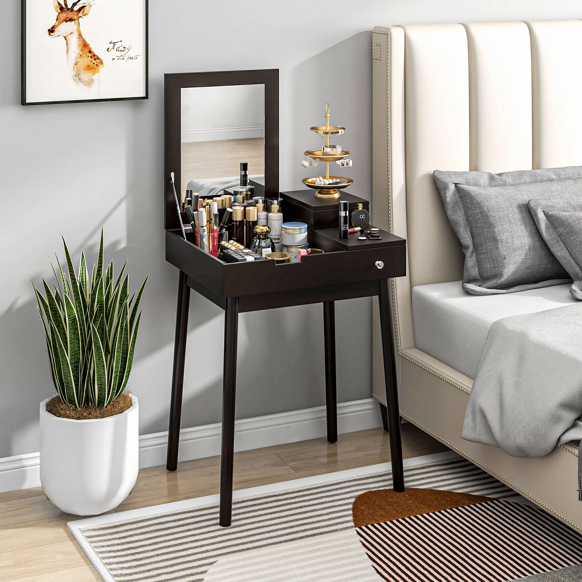 HOMCOM Dressing Table Vanity Desk Flip-up Mirror 2 Drawers, Black - Image 2