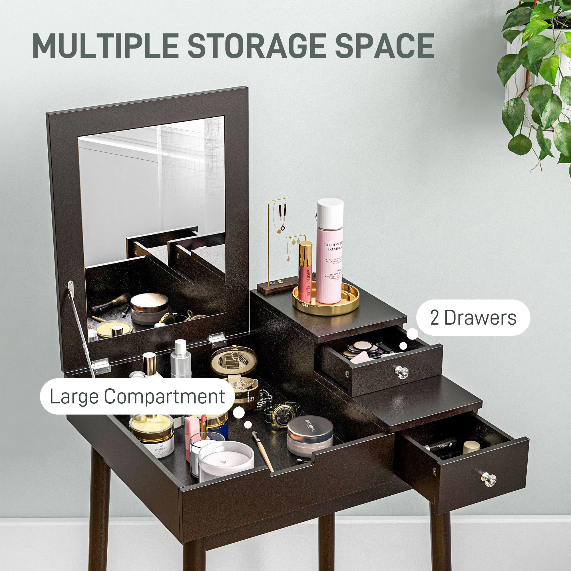 HOMCOM Dressing Table Vanity Desk Flip-up Mirror 2 Drawers, Black - Image 4