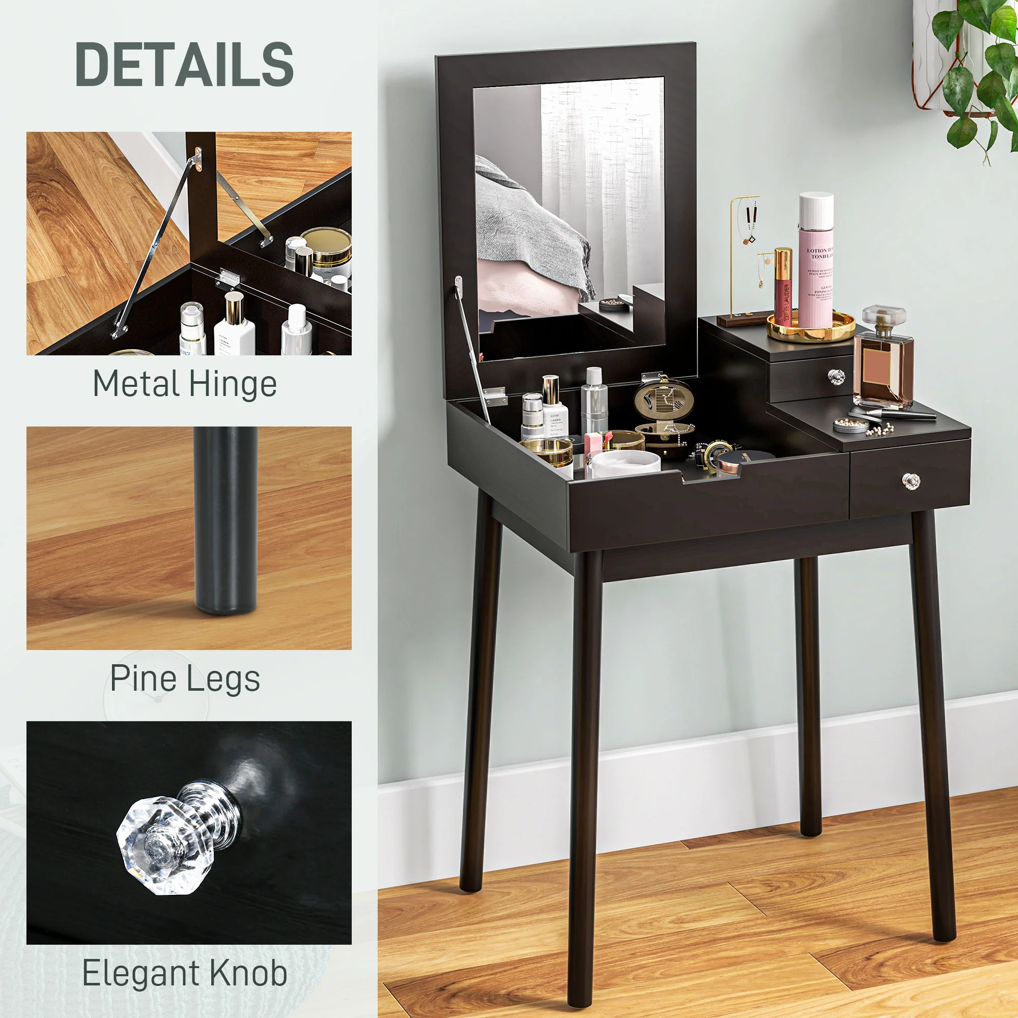 HOMCOM Dressing Table Vanity Desk Flip-up Mirror 2 Drawers, Black - Image 6