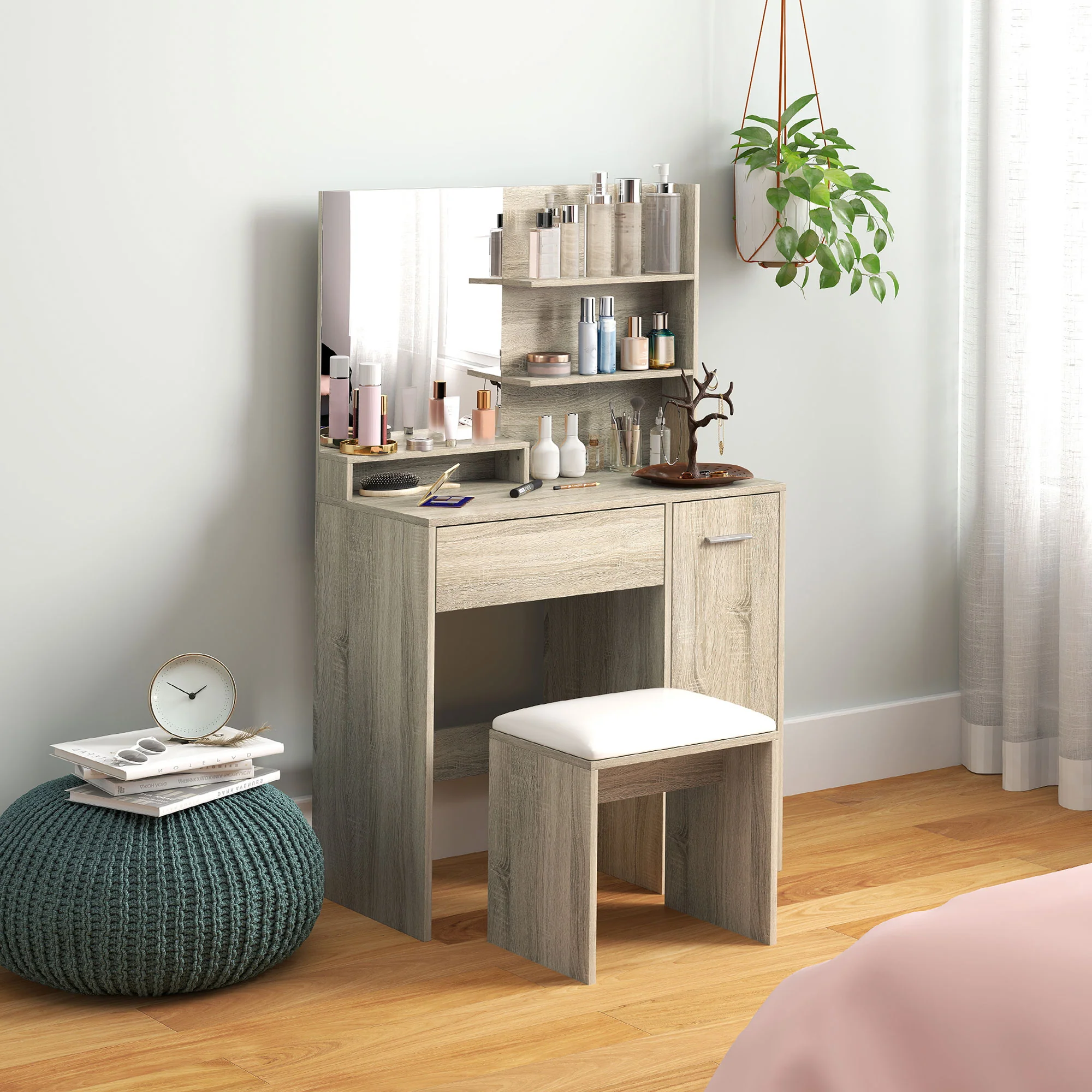 HOMCOM Dressing Table with Mirror and Stool, Makeup Desk for Bedroom - Image 2
