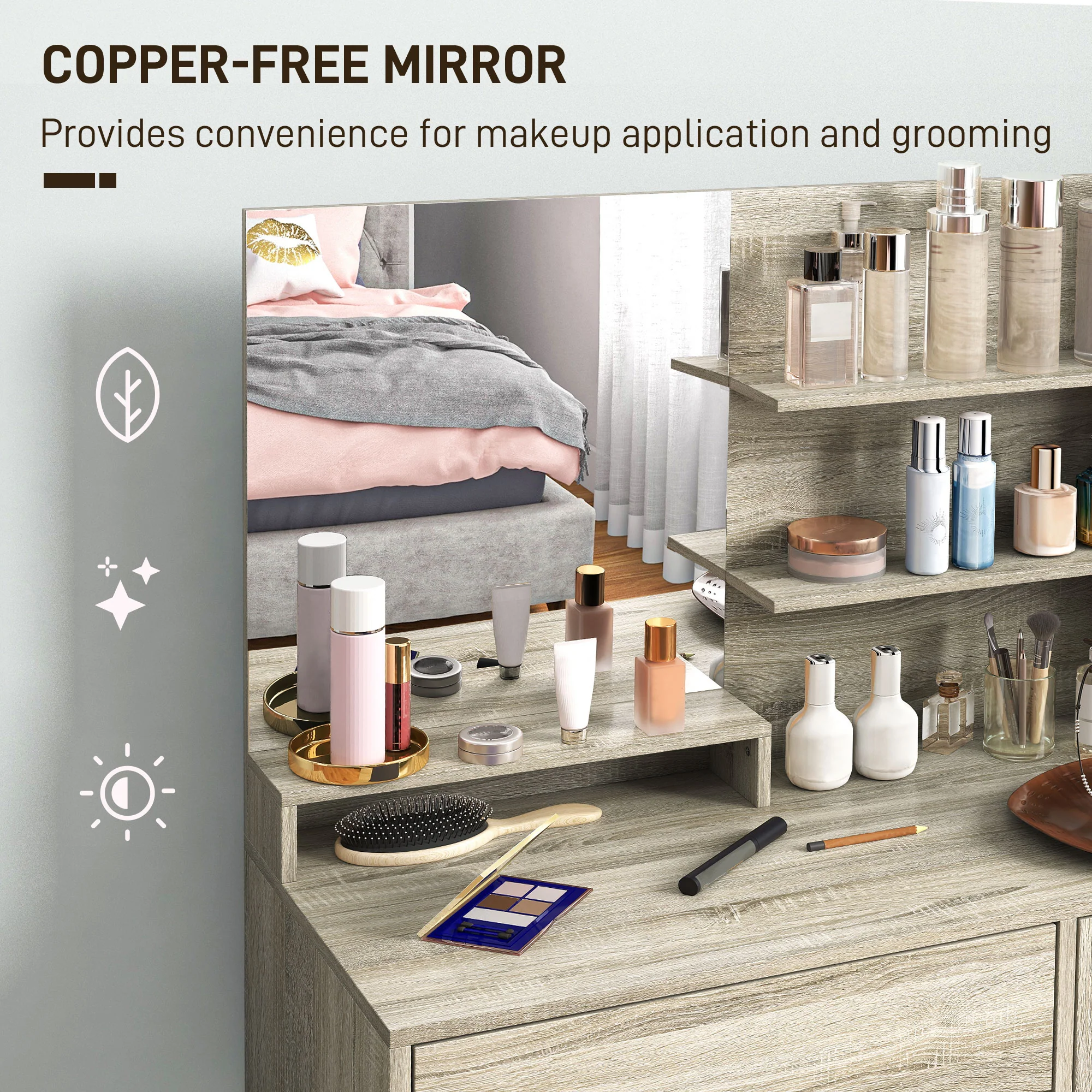 HOMCOM Dressing Table with Mirror and Stool, Makeup Desk for Bedroom - Image 6