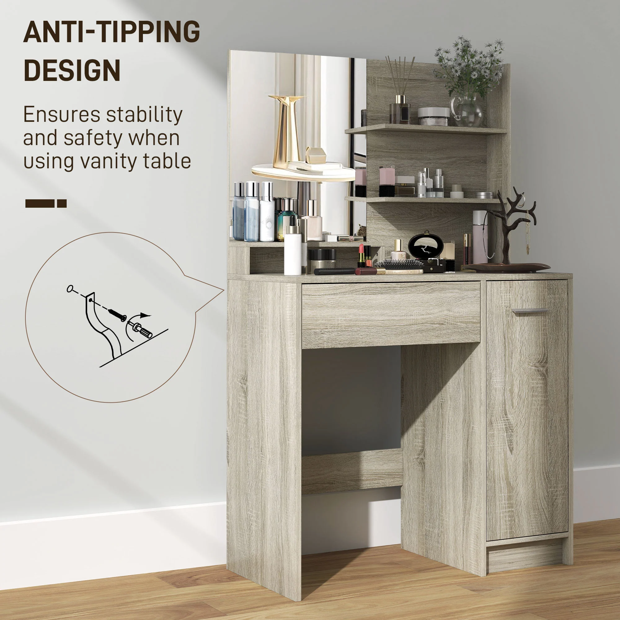 HOMCOM Dressing Table with Mirror and Stool, Makeup Desk for Bedroom - Image 8