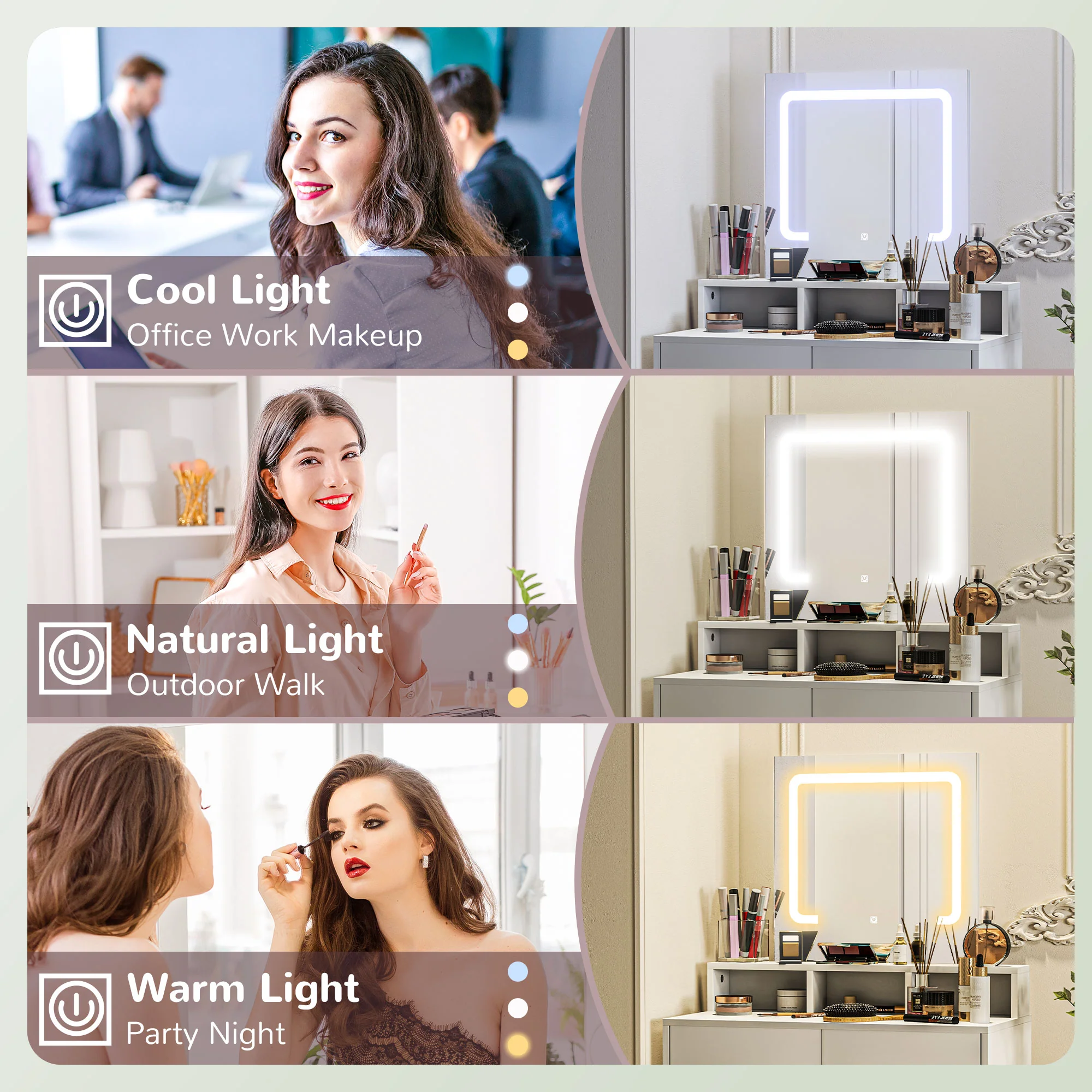 HOMCOM Dressing Table With Mirror, LED Lights, Drawers, For Bedroom, White - Image 3