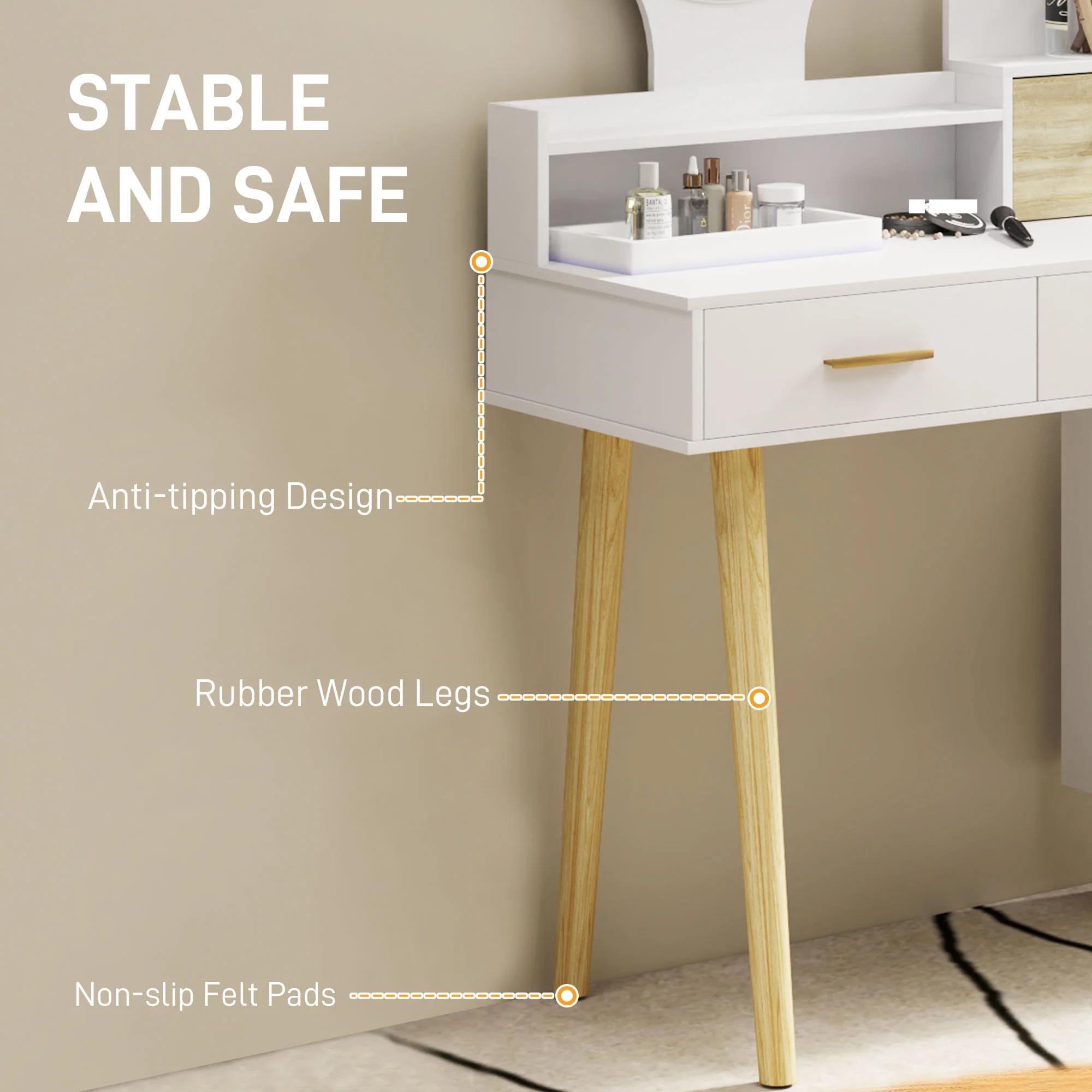 HOMCOM Dressing Table With Mirror, Vanity Table With LED Lights, White - Image 6