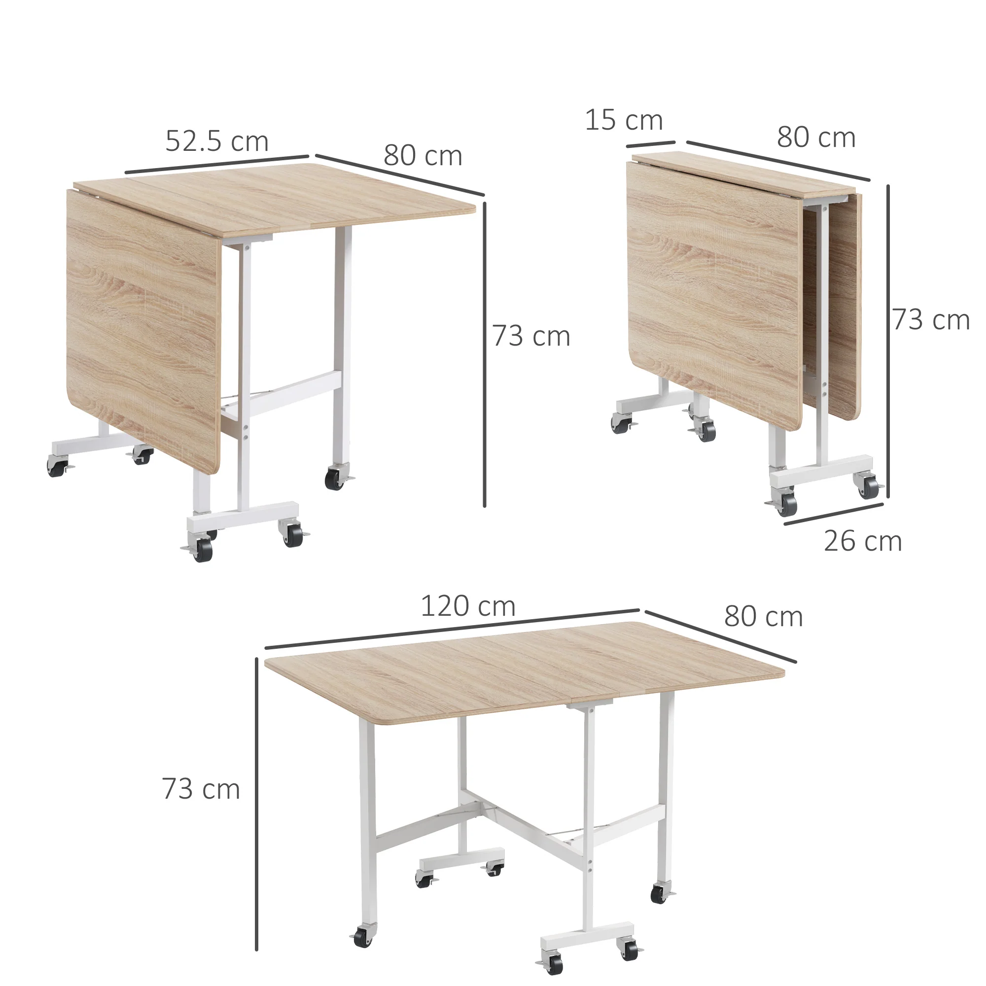 HOMCOM Drop Leaf Table With Wheels Folding Dining Table For Small Spaces, Nature - Image 5