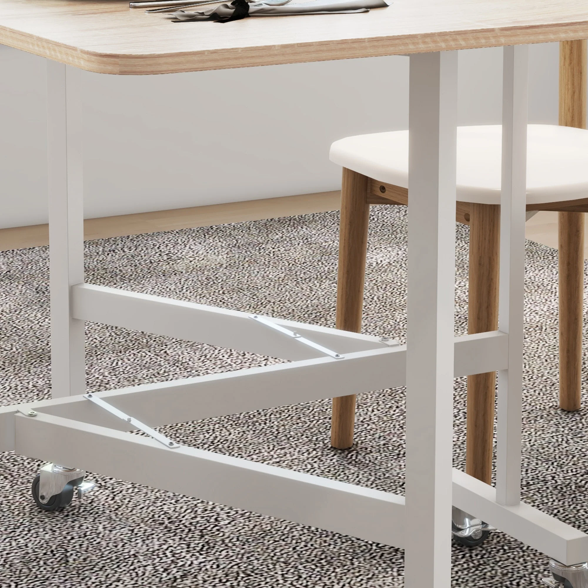 HOMCOM Drop Leaf Table With Wheels Folding Dining Table For Small Spaces, Nature - Image 8
