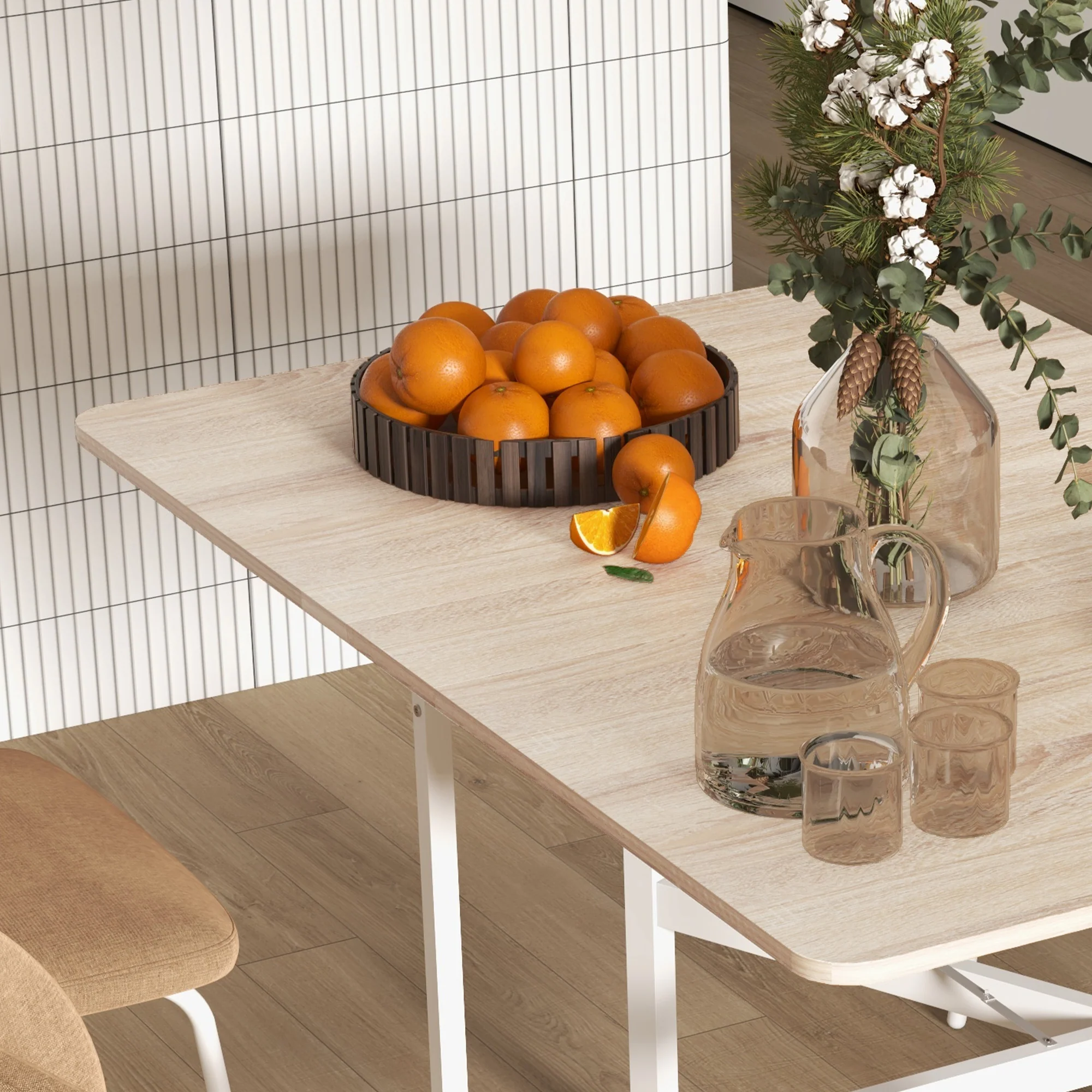 HOMCOM Drop Leaf Table With Wheels Folding Dining Table For Small Spaces, Nature - Image 9