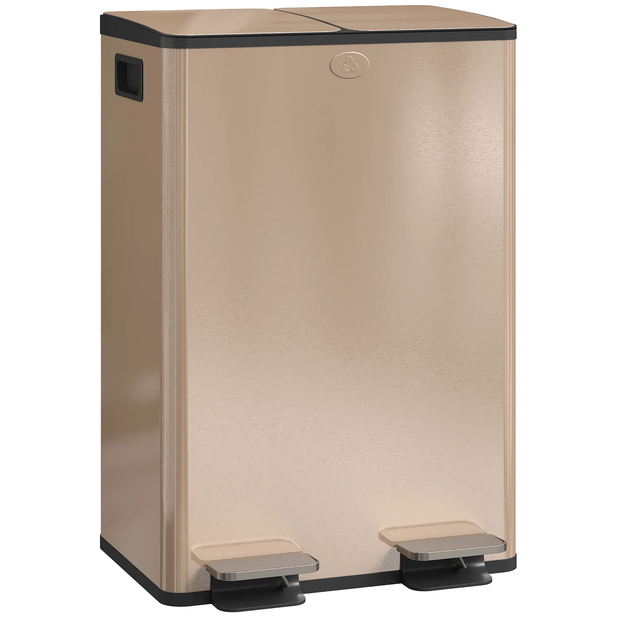 HOMCOM Dual Kitchen Bin Pedal Bin for Recycling and Waste, Gold Tone - Image 10