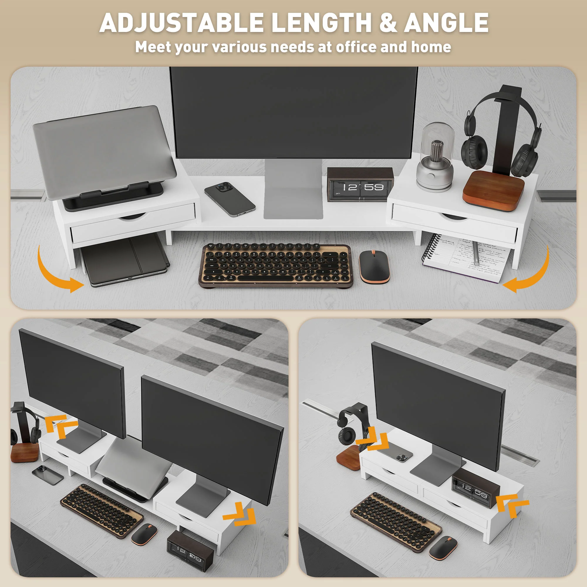 HOMCOM Dual Monitor Stand Riser With Adjustable Length And Angle - Image 12